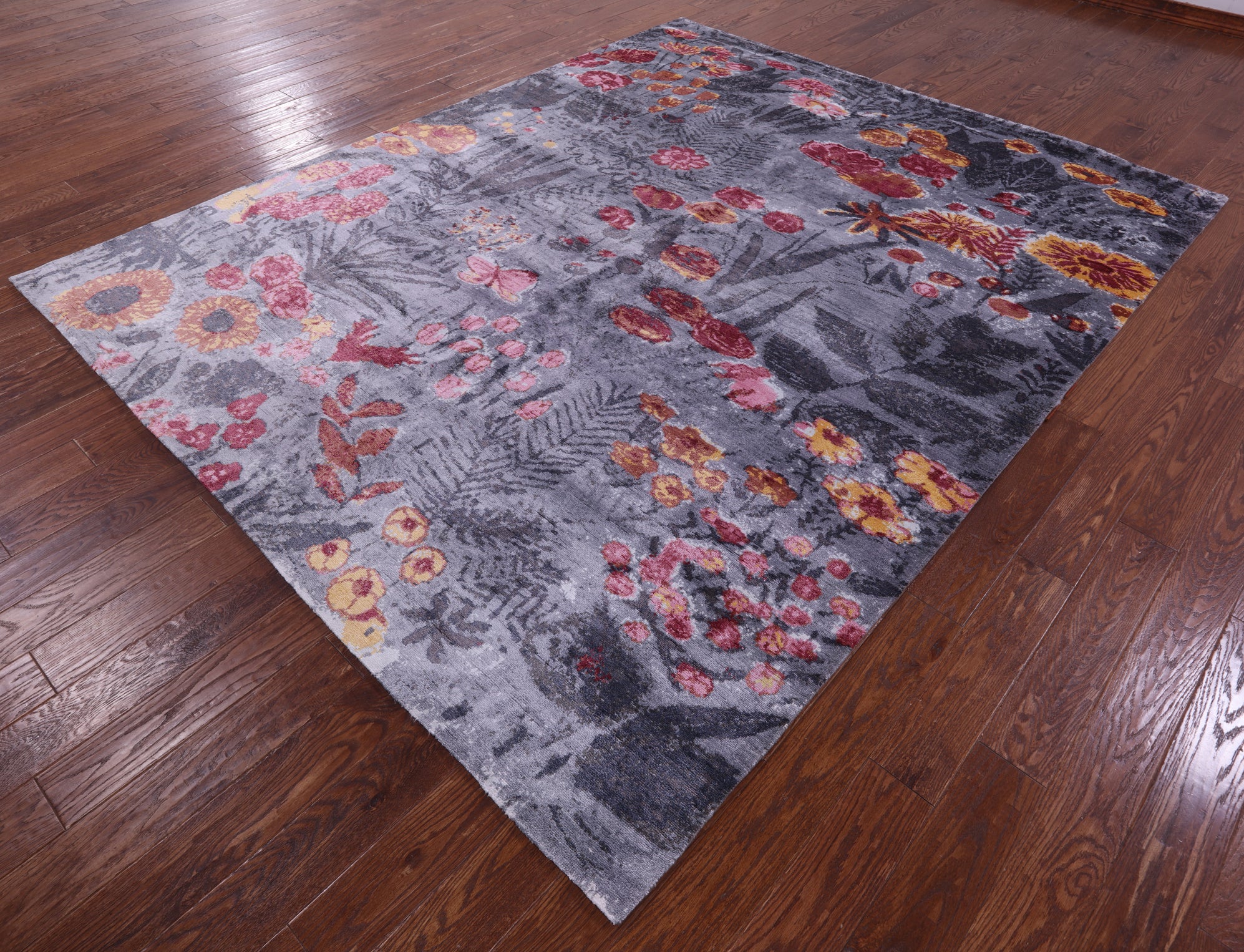 Contemporary Hand Knotted 100% Silk Rug - 8' 0" X 9' 11" - Golden Nile