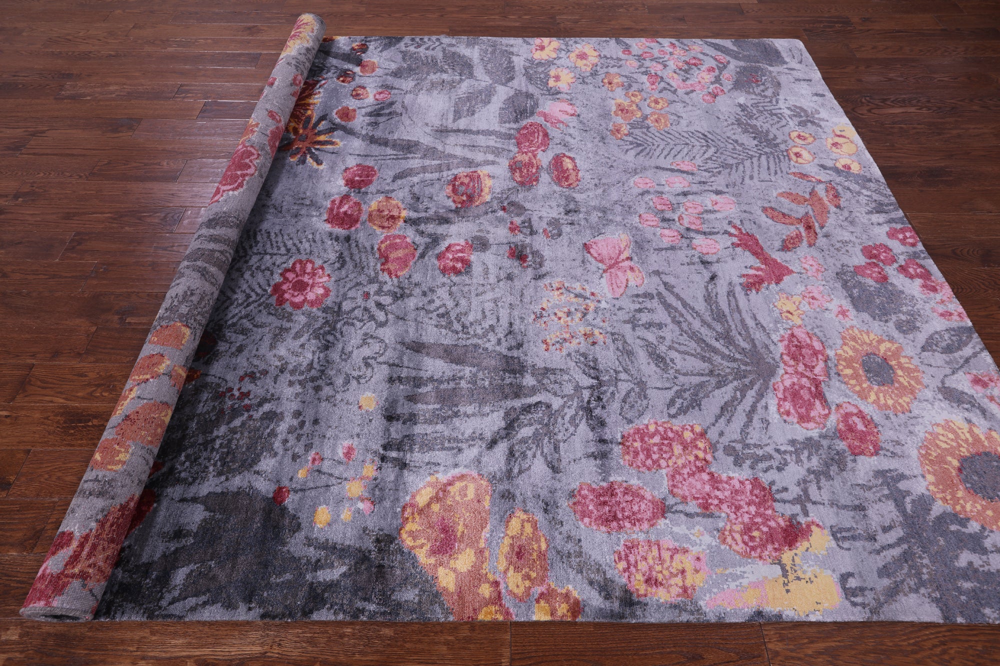 Contemporary Hand Knotted 100% Silk Rug - 8' 0" X 9' 11" - Golden Nile