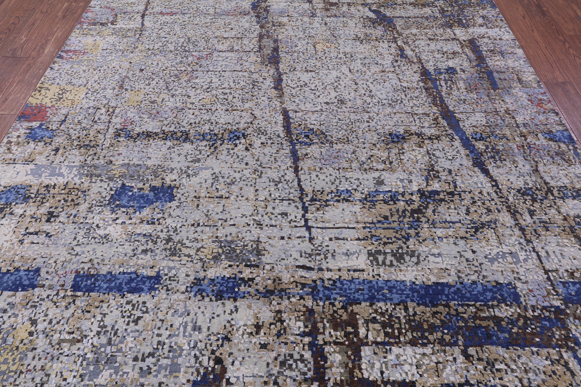 Abstract Contemporary Hand Knotted Wool & Silk Rug - 7' 10" X 10' 1" - Golden Nile