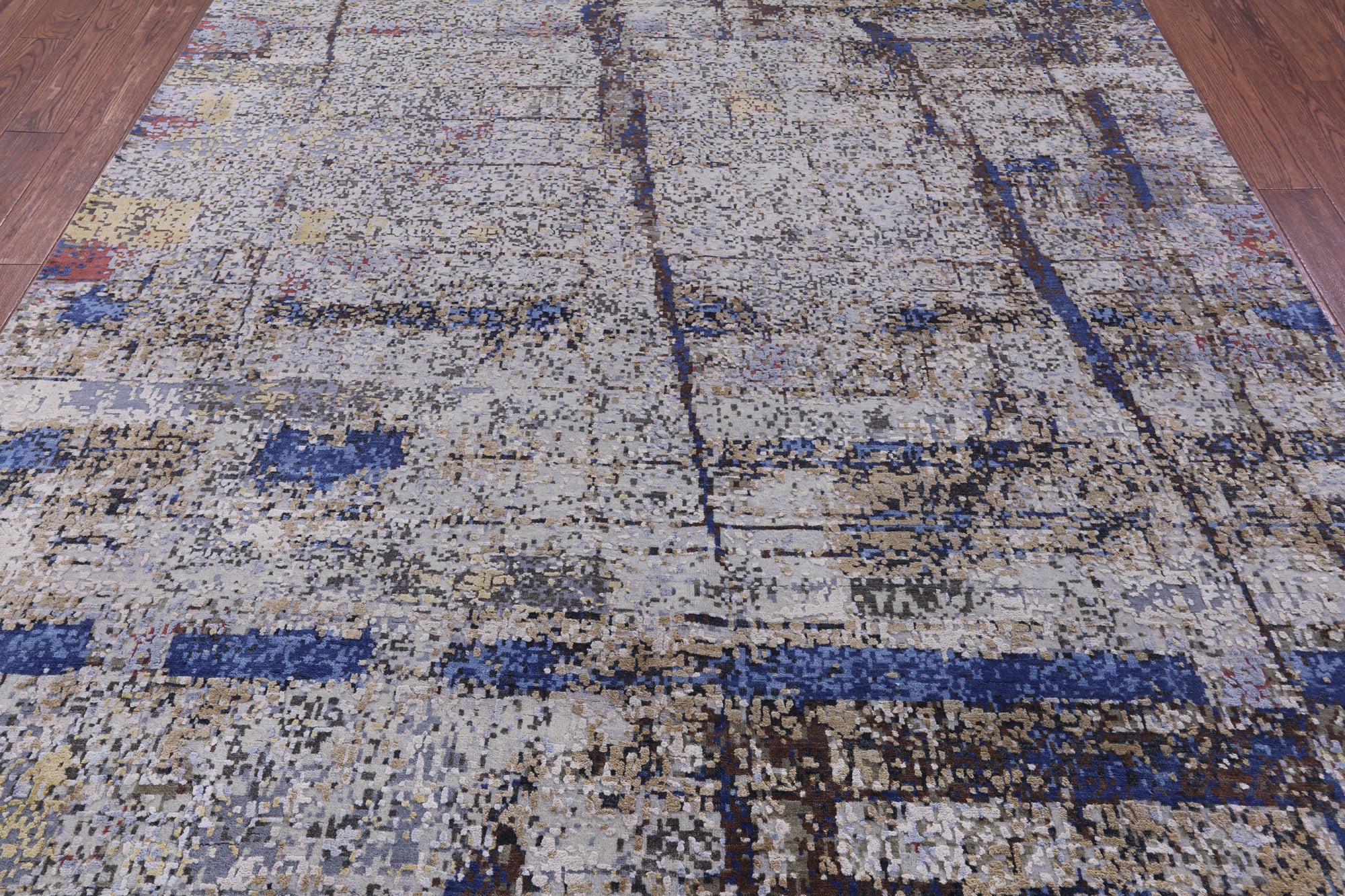 Abstract Contemporary Hand Knotted Wool & Silk Rug - 7' 10" X 10' 1" - Golden Nile