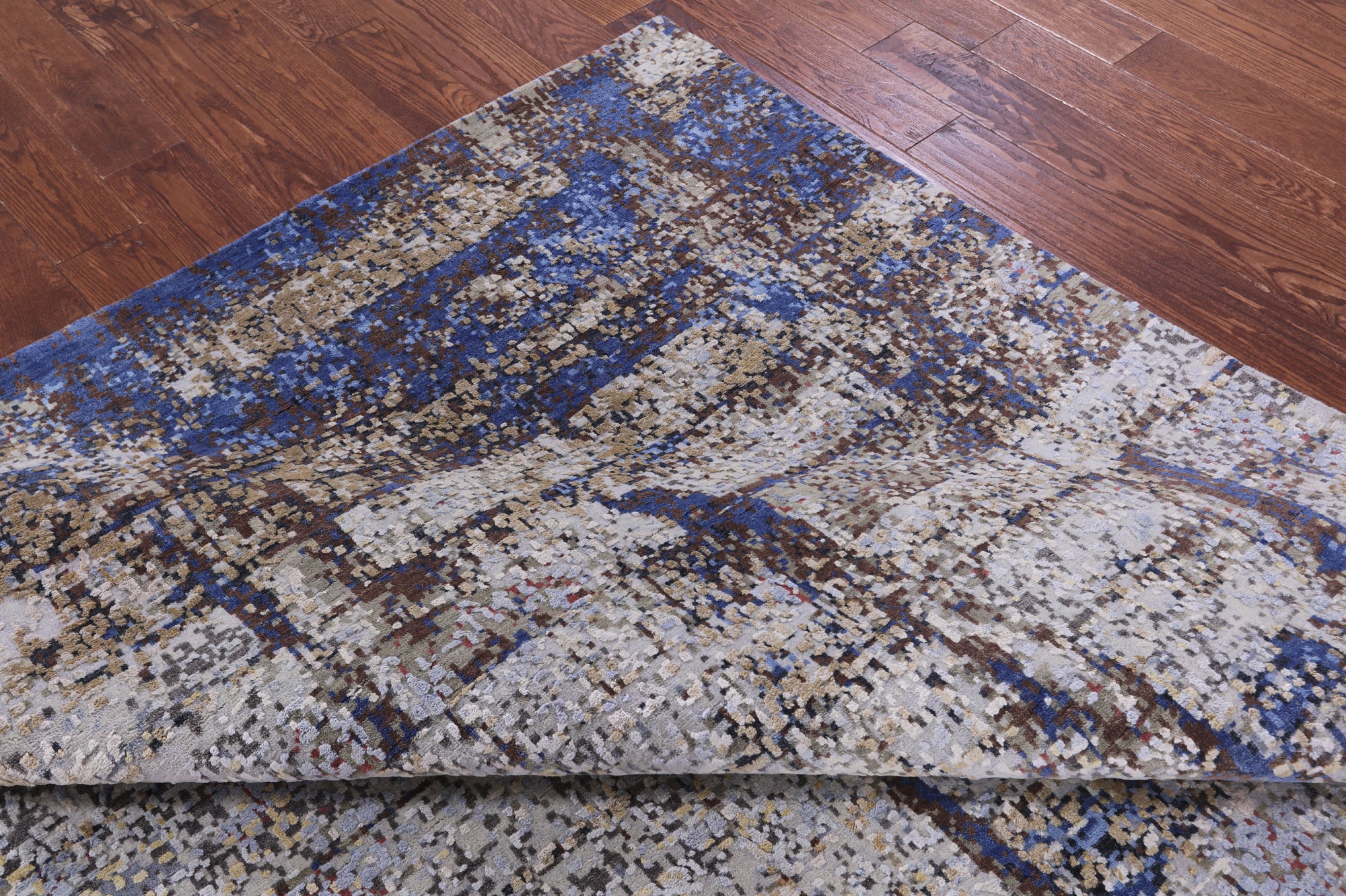 Abstract Contemporary Hand Knotted Wool & Silk Rug - 7' 10" X 10' 1" - Golden Nile