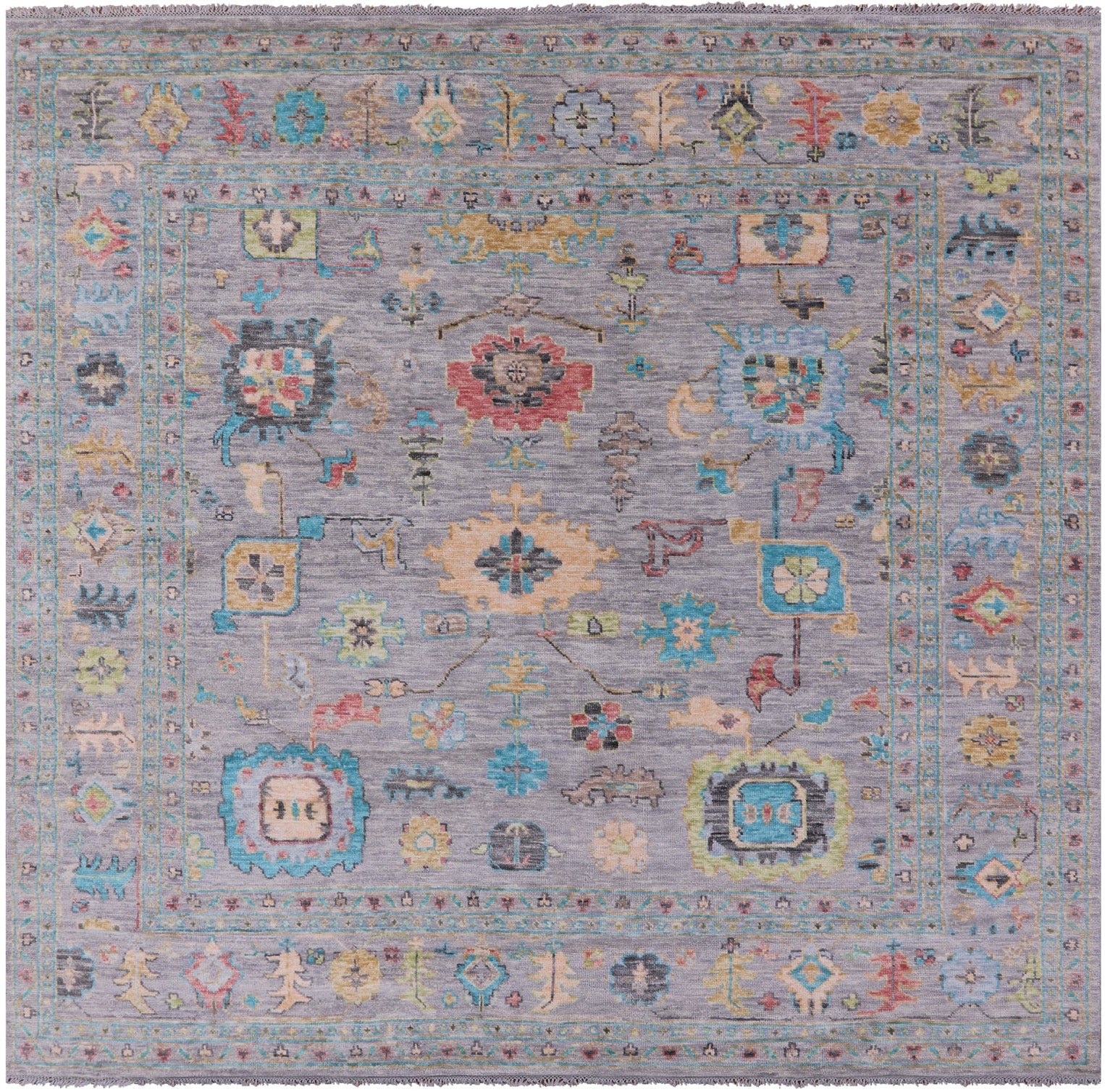 Grey Square Turkish Oushak Handmade Wool Rug - 10' 2" X 10' 3" - Golden Nile