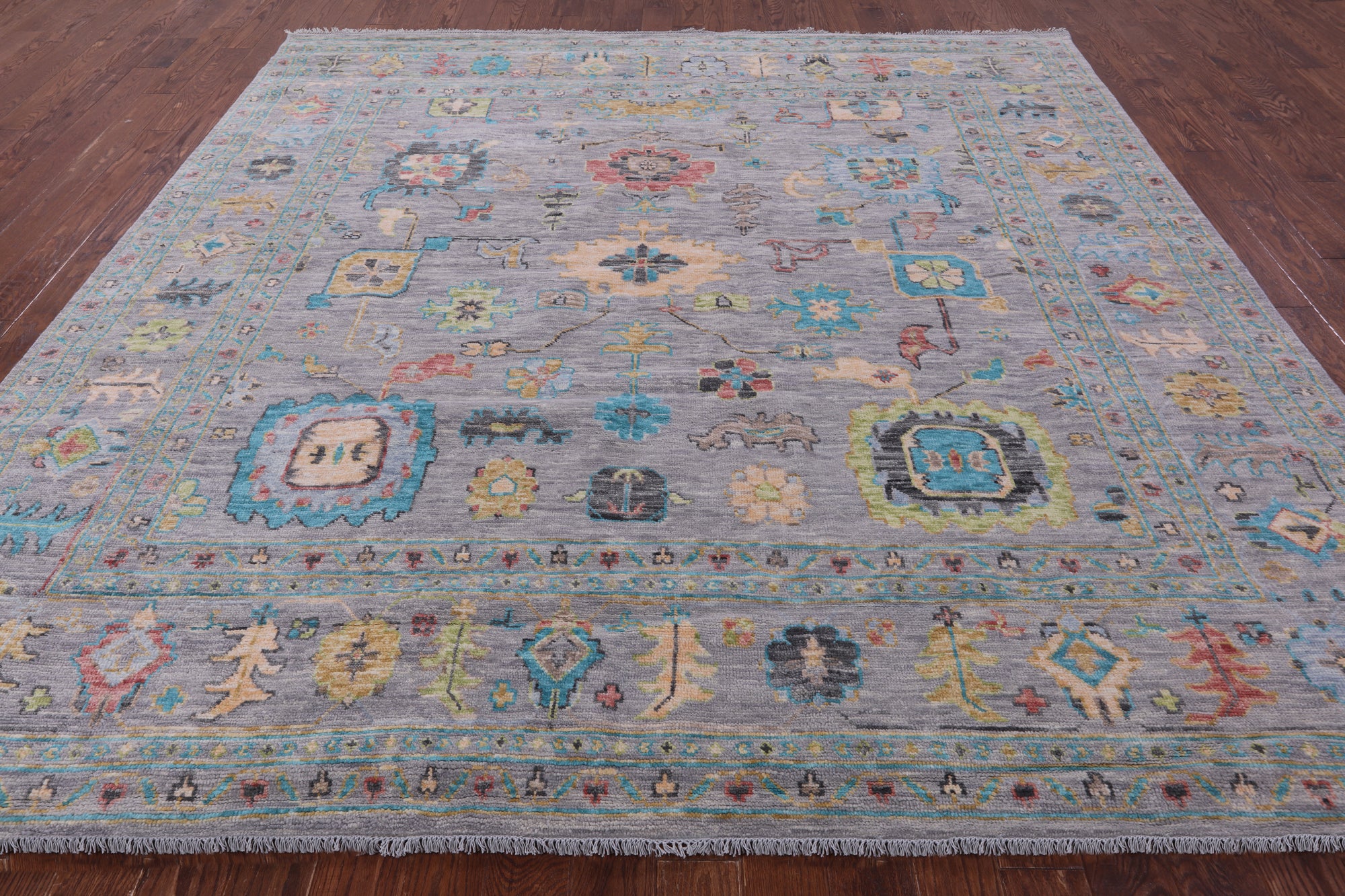 Grey Square Turkish Oushak Handmade Wool Rug - 10' 2" X 10' 3" - Golden Nile