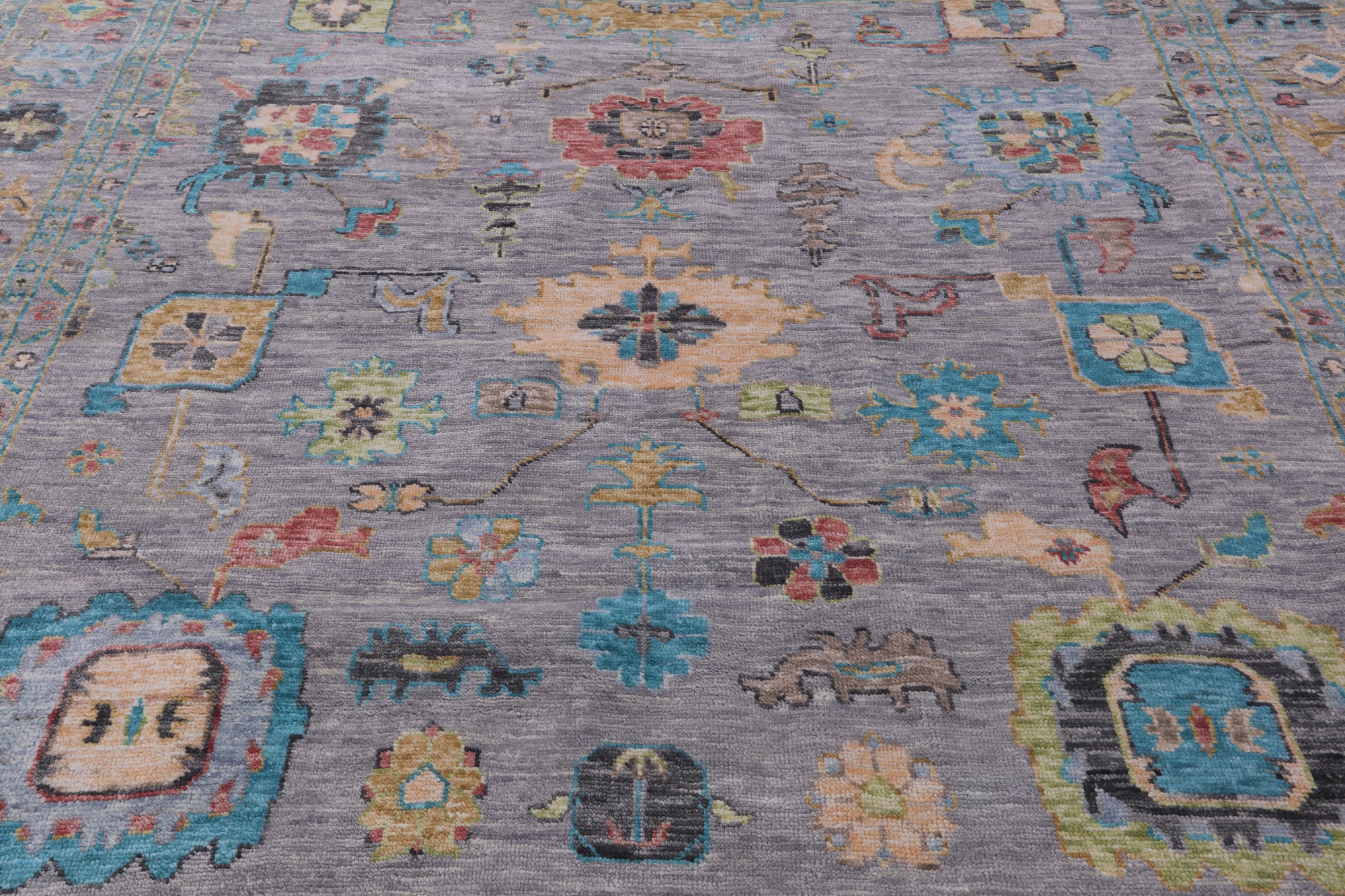 Grey Square Turkish Oushak Handmade Wool Rug - 10' 2" X 10' 3" - Golden Nile