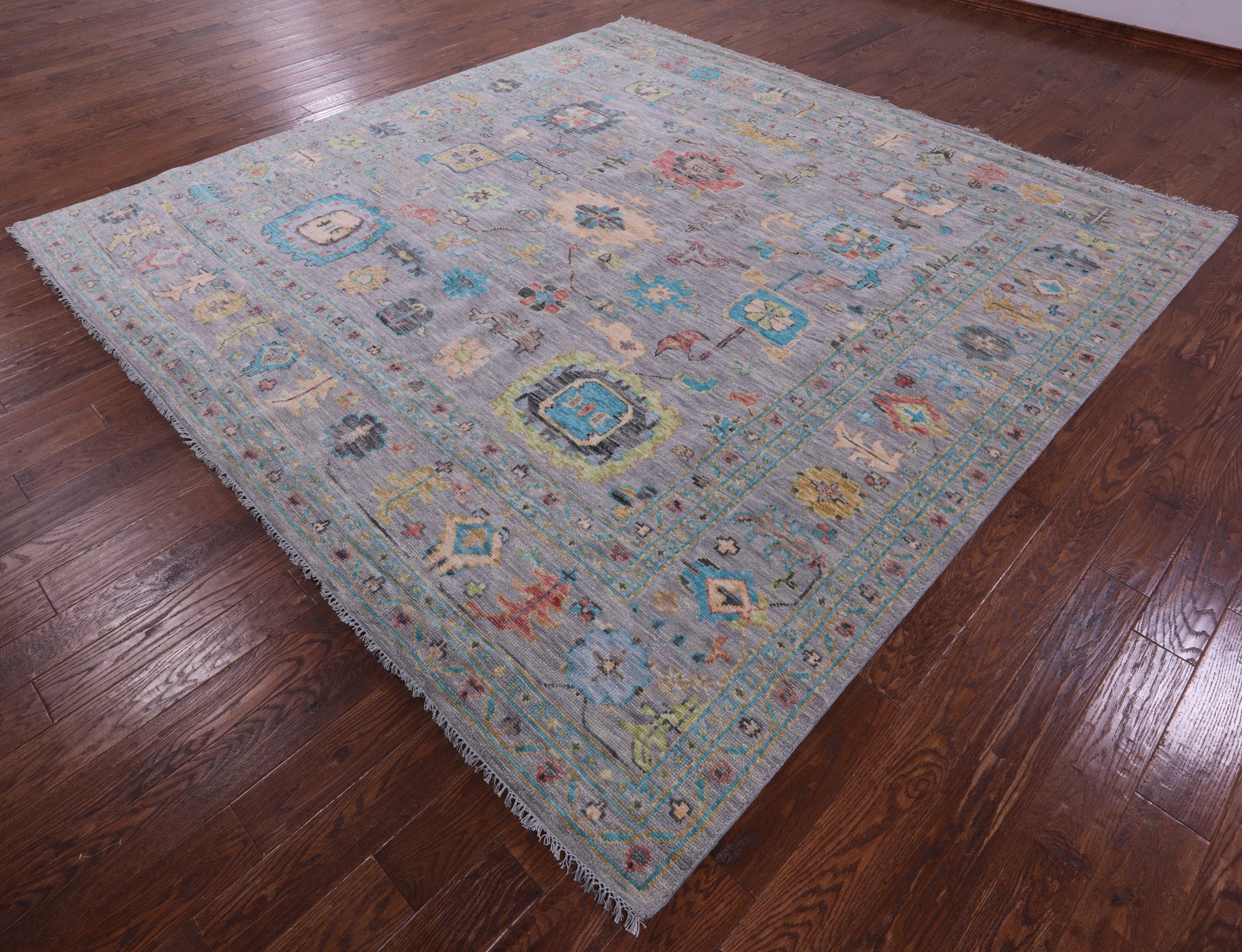 Grey Square Turkish Oushak Handmade Wool Rug - 10' 2" X 10' 3" - Golden Nile