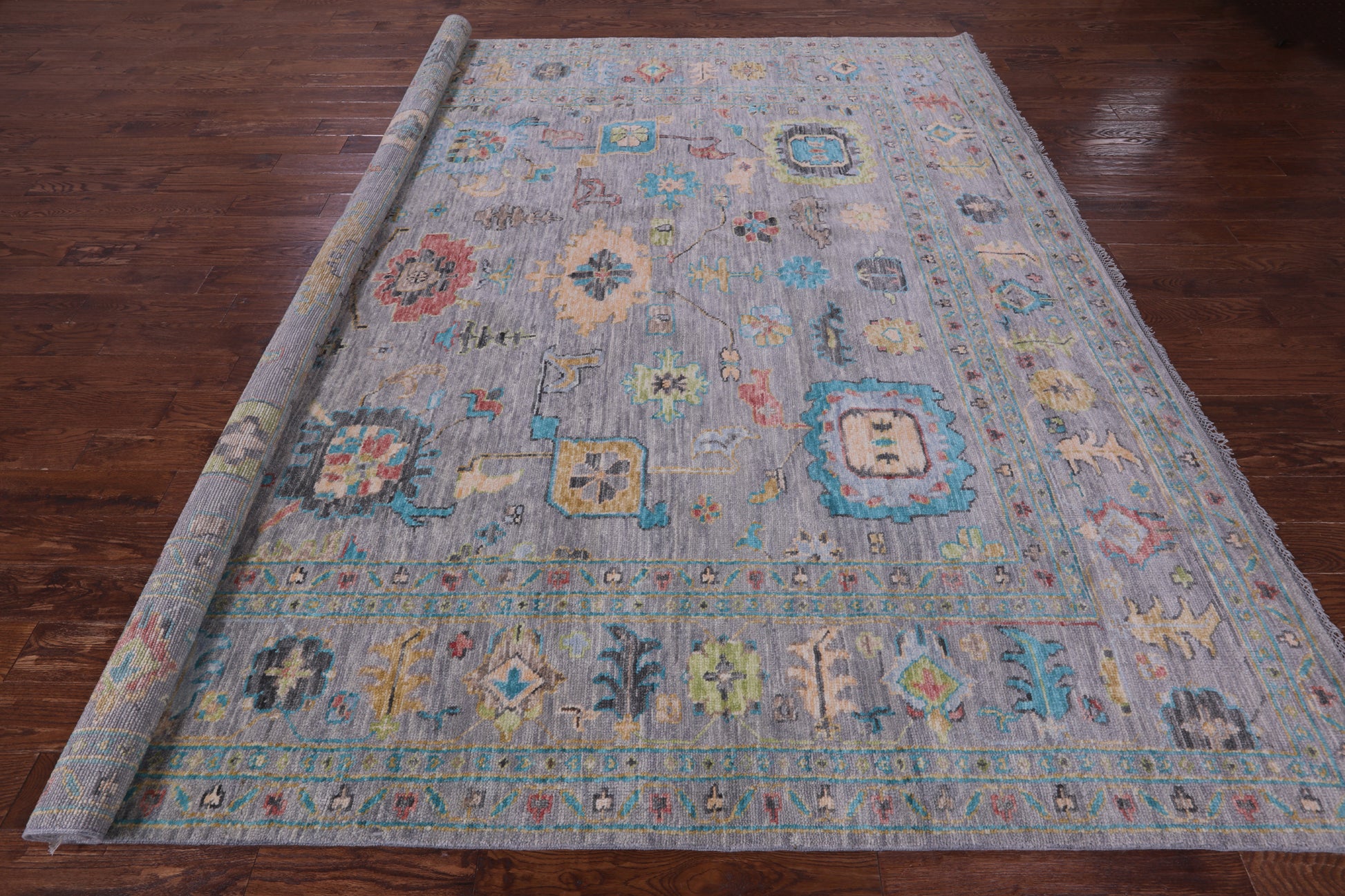Grey Square Turkish Oushak Handmade Wool Rug - 10' 2" X 10' 3" - Golden Nile
