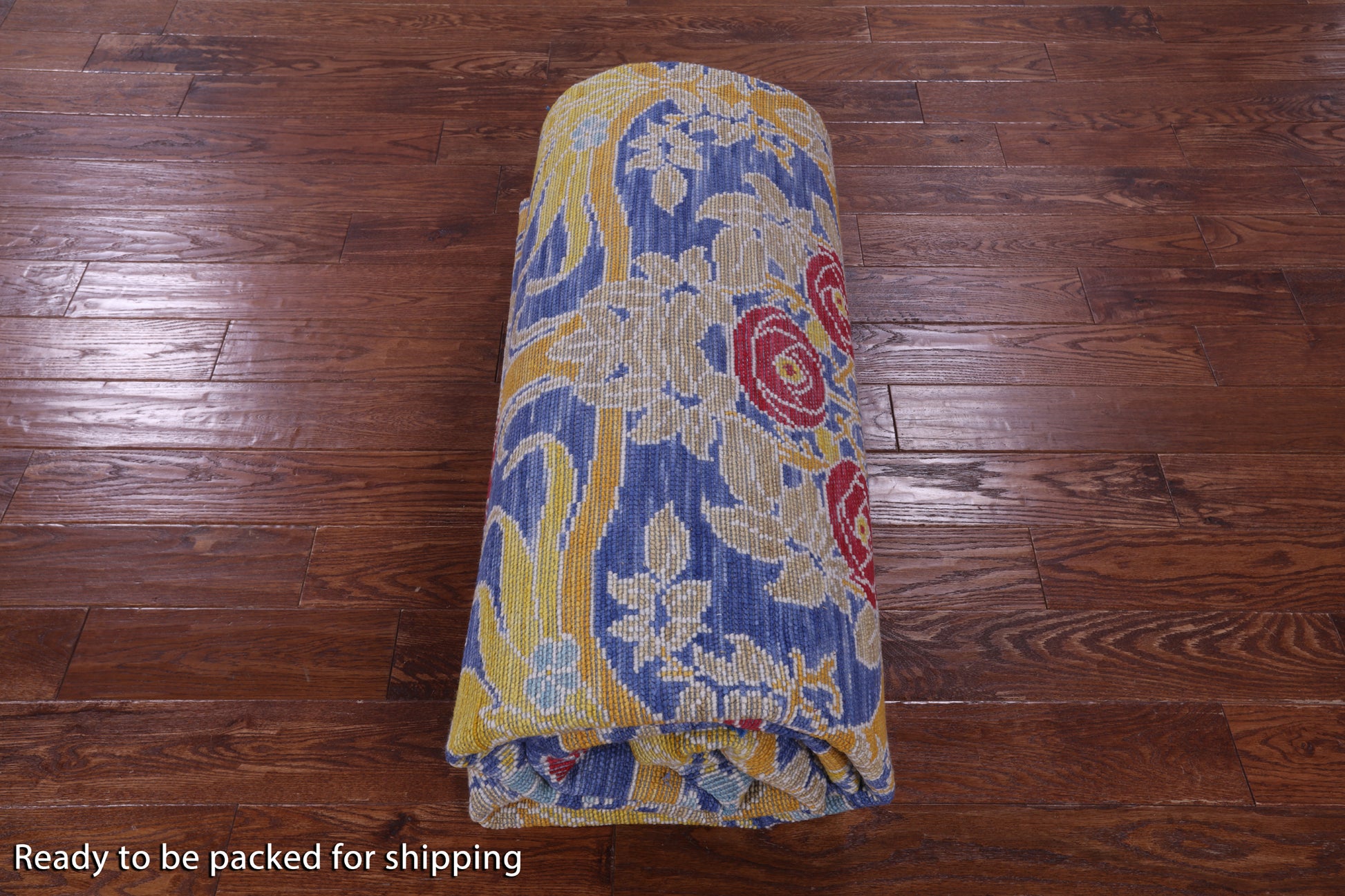 Blue William Morris Hand Knotted Wool Rug - 9' 5" X 11' 10" - Golden Nile