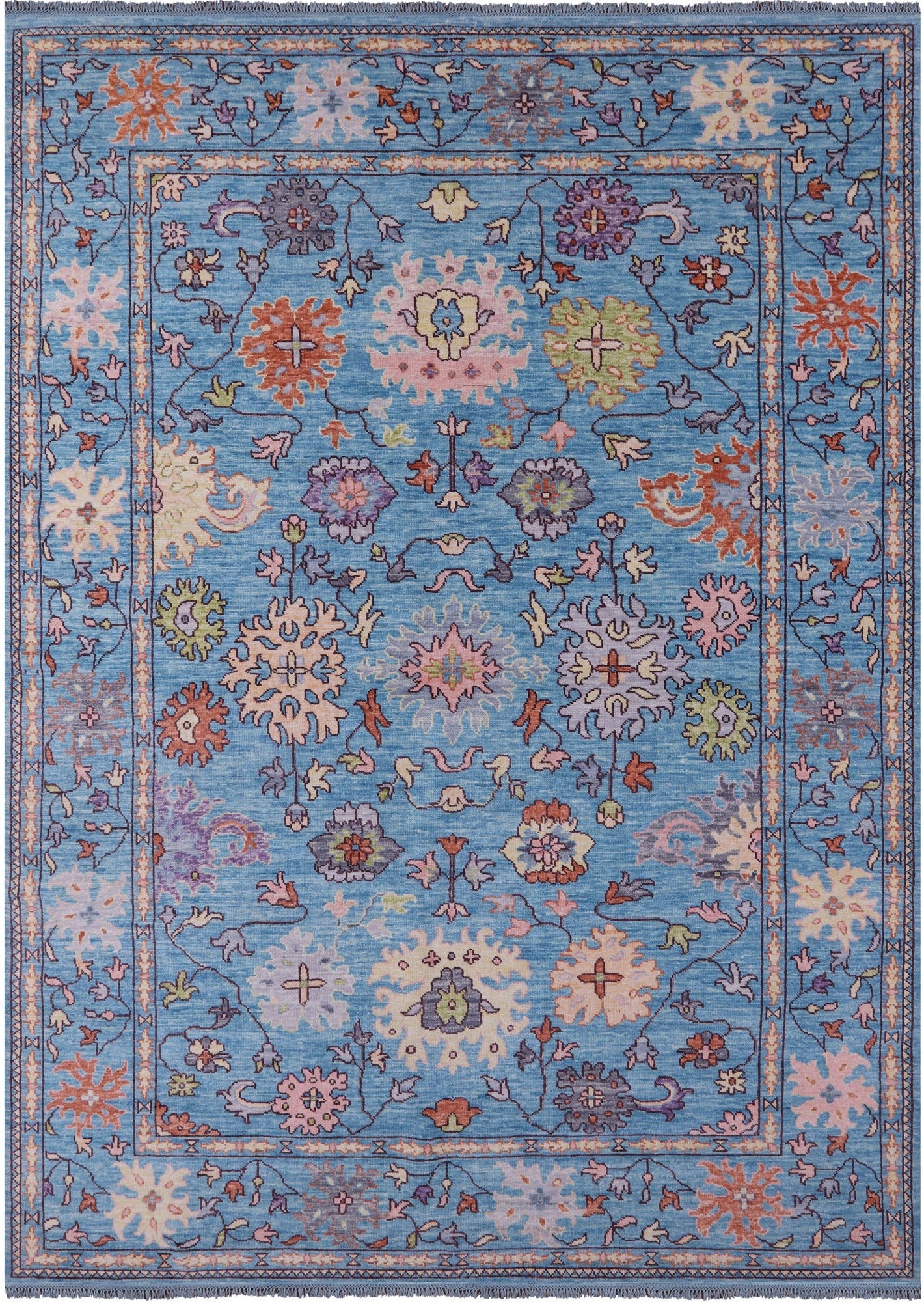 Blue Turkish Oushak Hand Knotted Wool Rug - 9' 11" X 14' 3" - Golden Nile