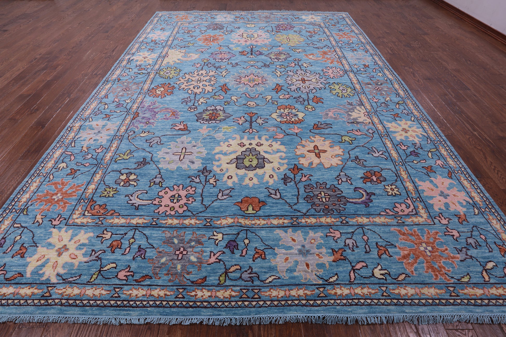 Blue Turkish Oushak Hand Knotted Wool Rug - 9' 11" X 14' 3" - Golden Nile