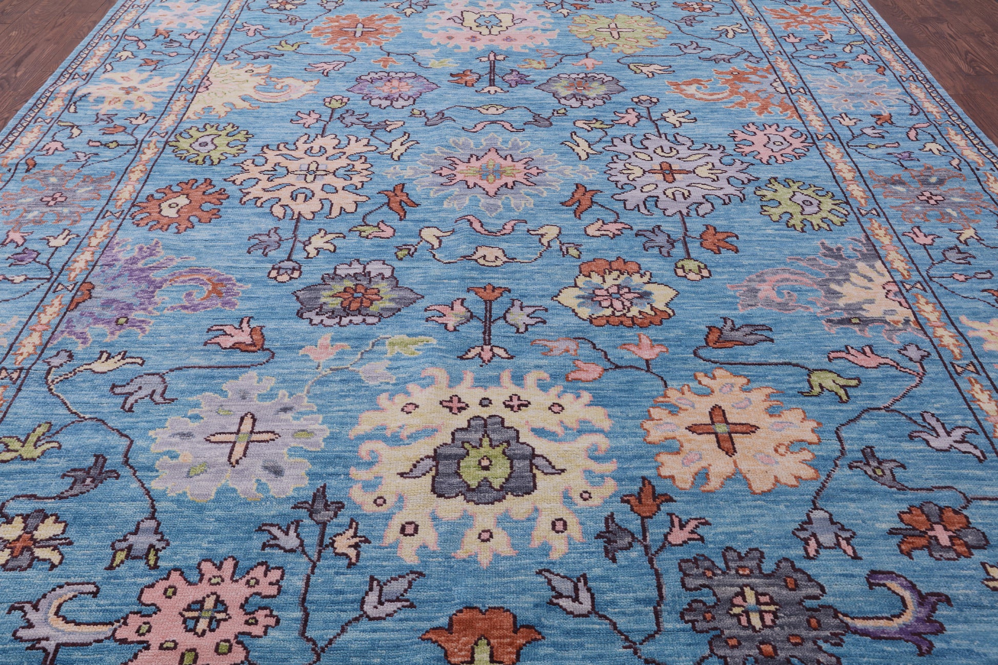 Blue Turkish Oushak Hand Knotted Wool Rug - 9' 11" X 14' 3" - Golden Nile