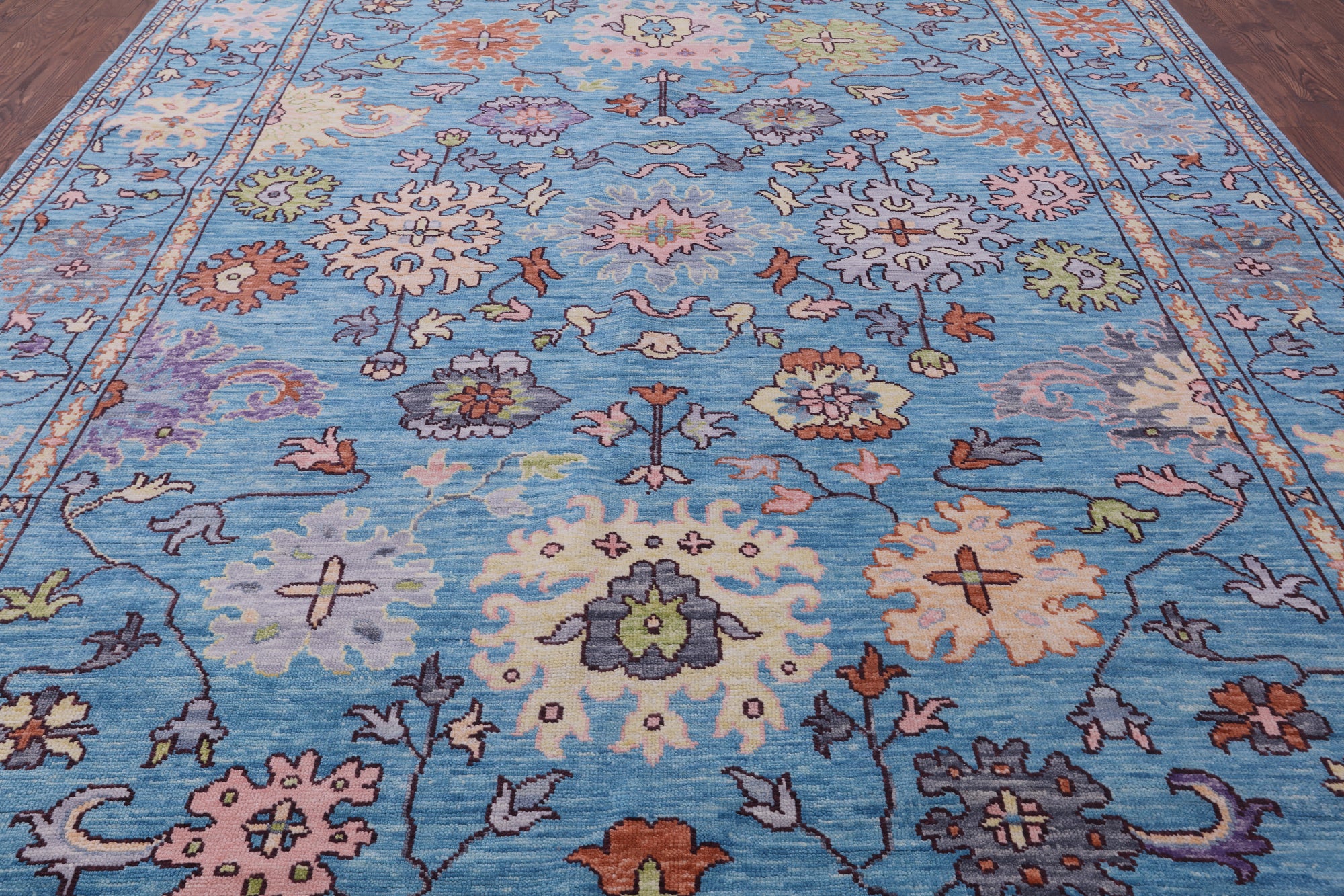 Blue Turkish Oushak Hand Knotted Wool Rug - 9' 11" X 14' 3" - Golden Nile