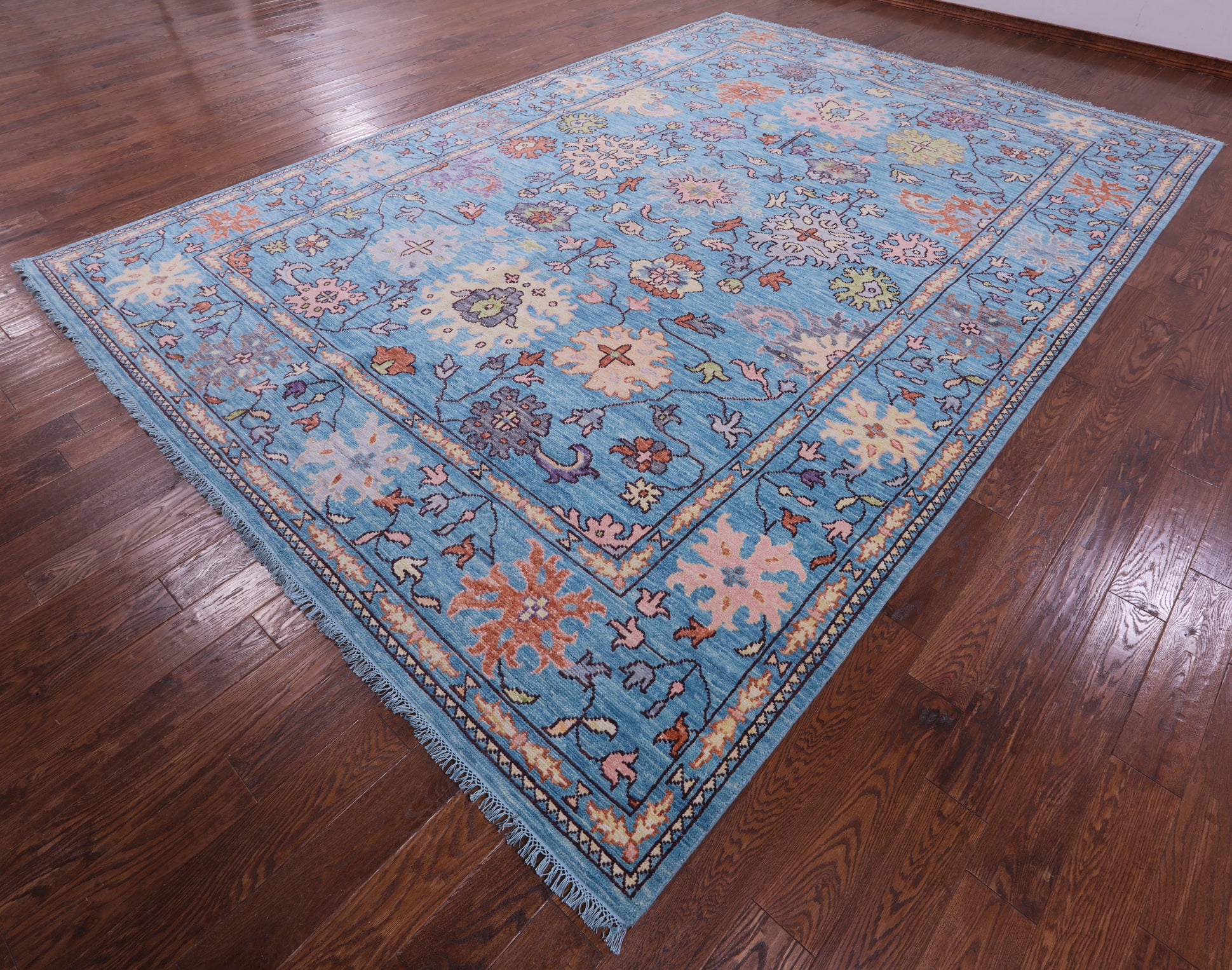 Blue Turkish Oushak Hand Knotted Wool Rug - 9' 11" X 14' 3" - Golden Nile