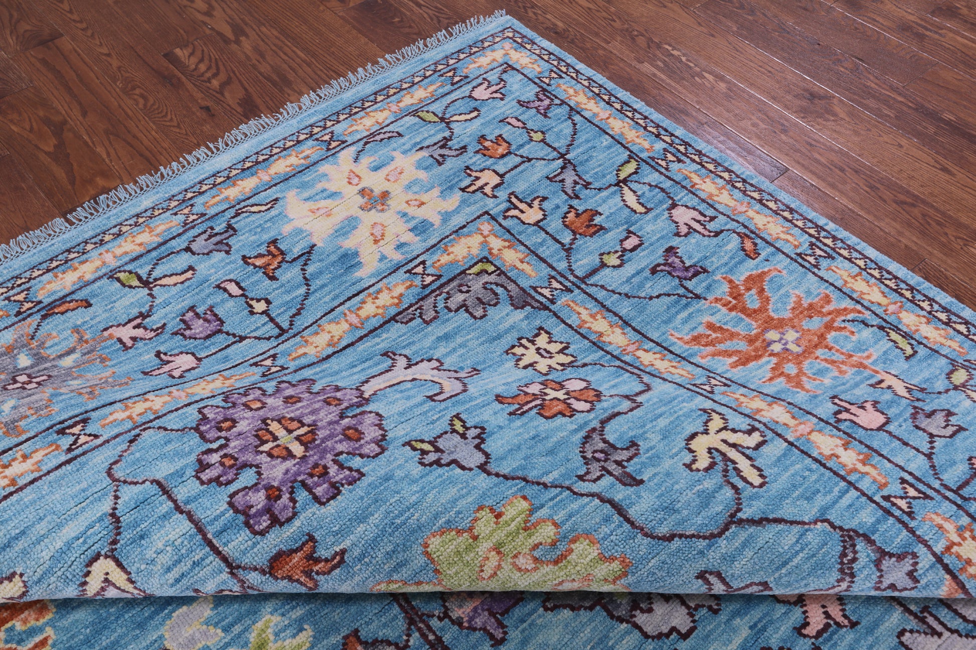 Blue Turkish Oushak Hand Knotted Wool Rug - 9' 11" X 14' 3" - Golden Nile