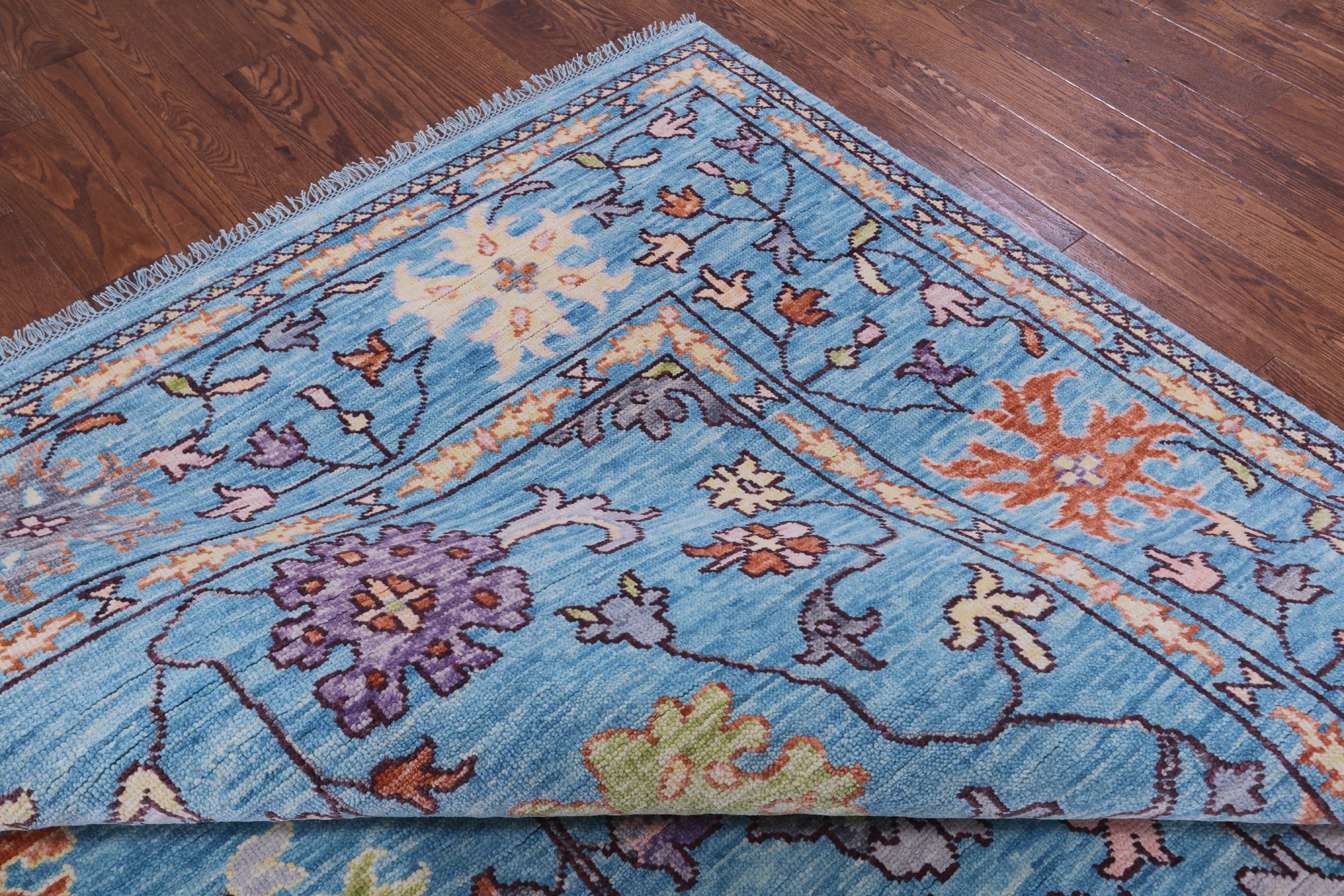 Blue Turkish Oushak Hand Knotted Wool Rug - 9' 11" X 14' 3" - Golden Nile
