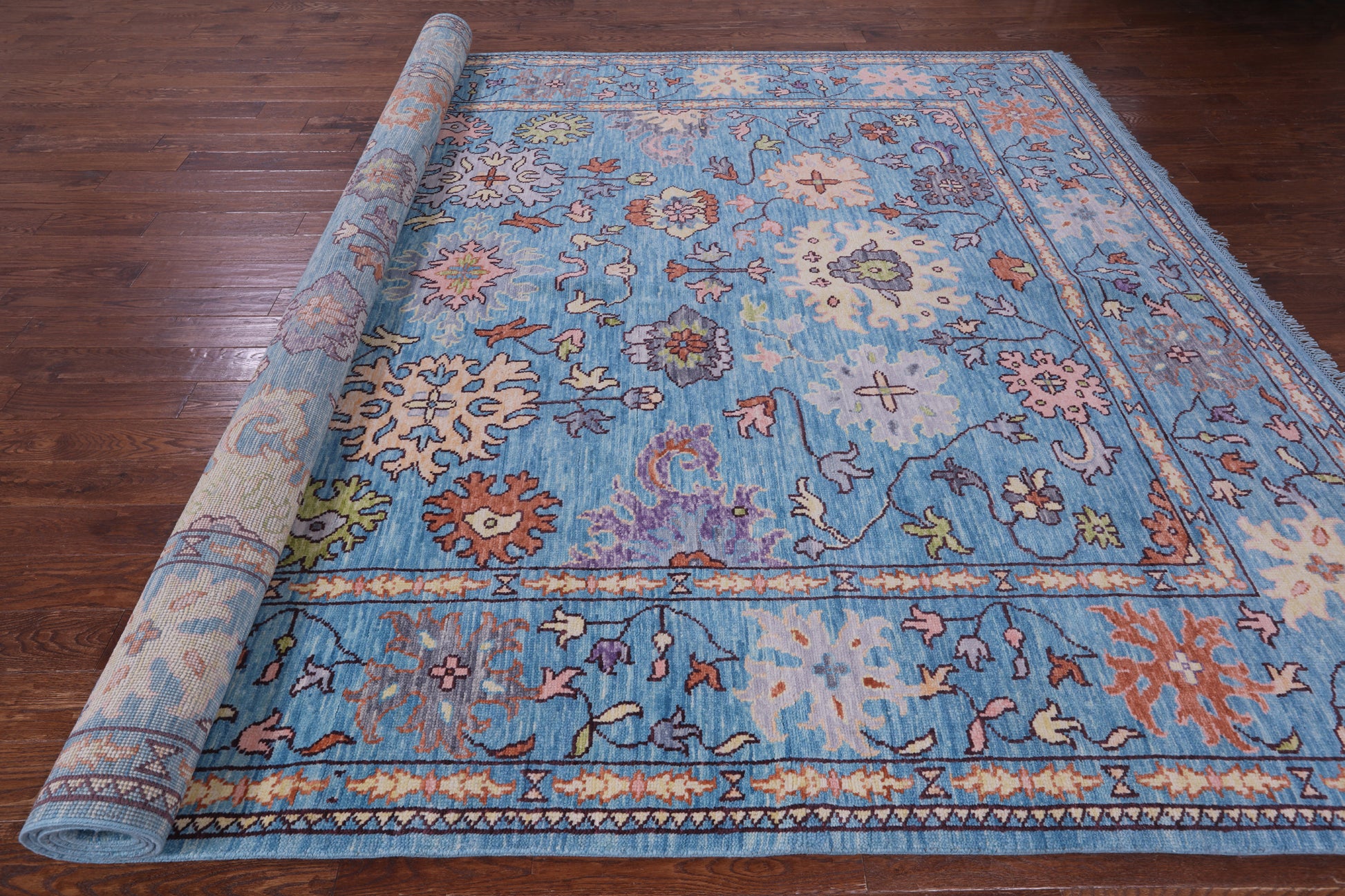 Blue Turkish Oushak Hand Knotted Wool Rug - 9' 11" X 14' 3" - Golden Nile