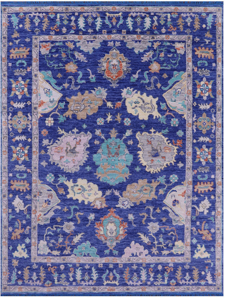Blue Turkish Oushak Handmade Wool Rug - 8' 0" X 10' 6" - Golden Nile