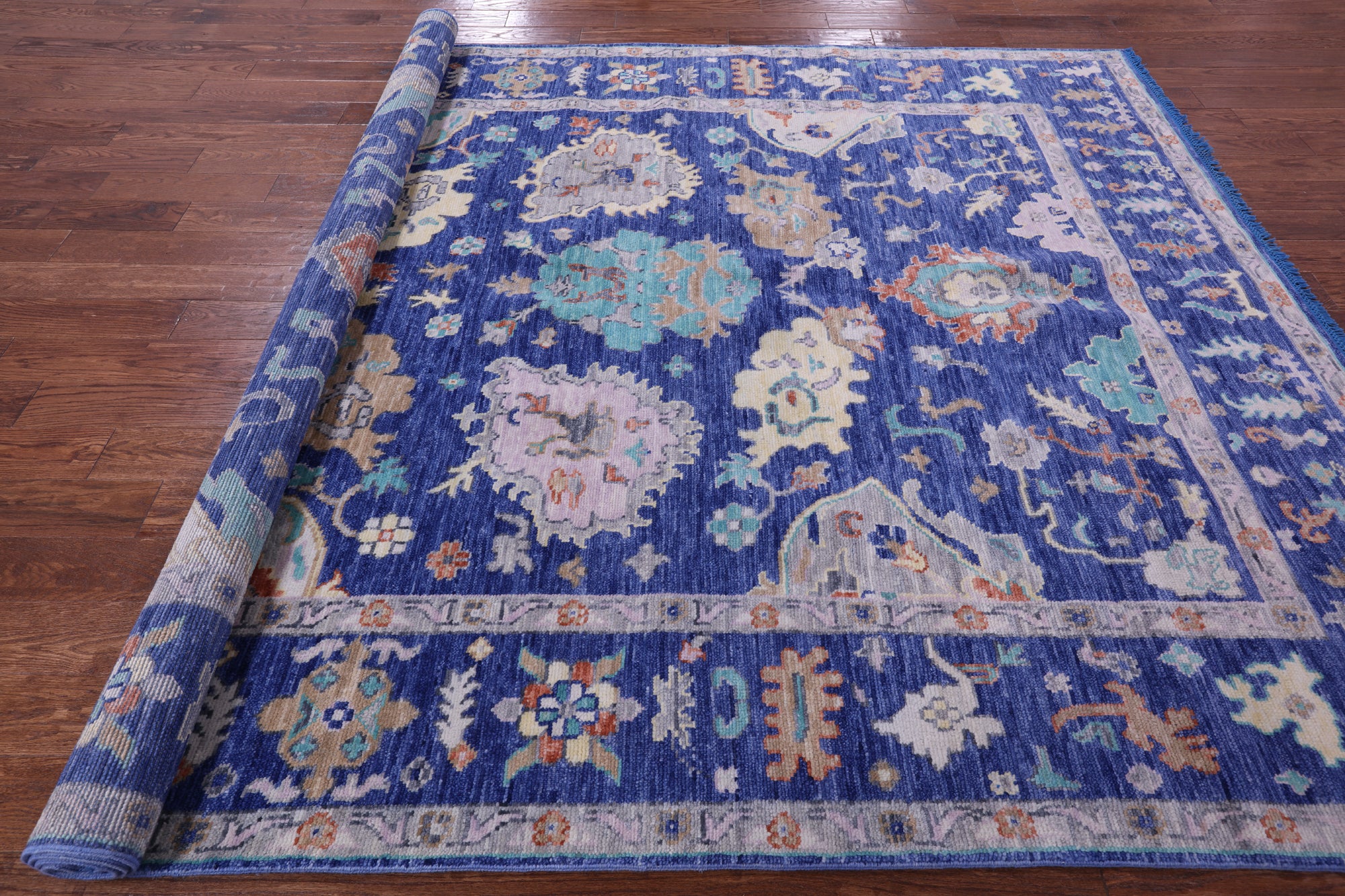Blue Turkish Oushak Handmade Wool Rug - 8' 0" X 10' 6" - Golden Nile