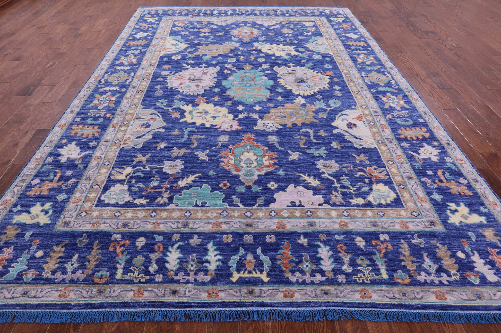 Blue Turkish Oushak Hand Knotted Wool Rug - 8' 11" X 12' 7" - Golden Nile