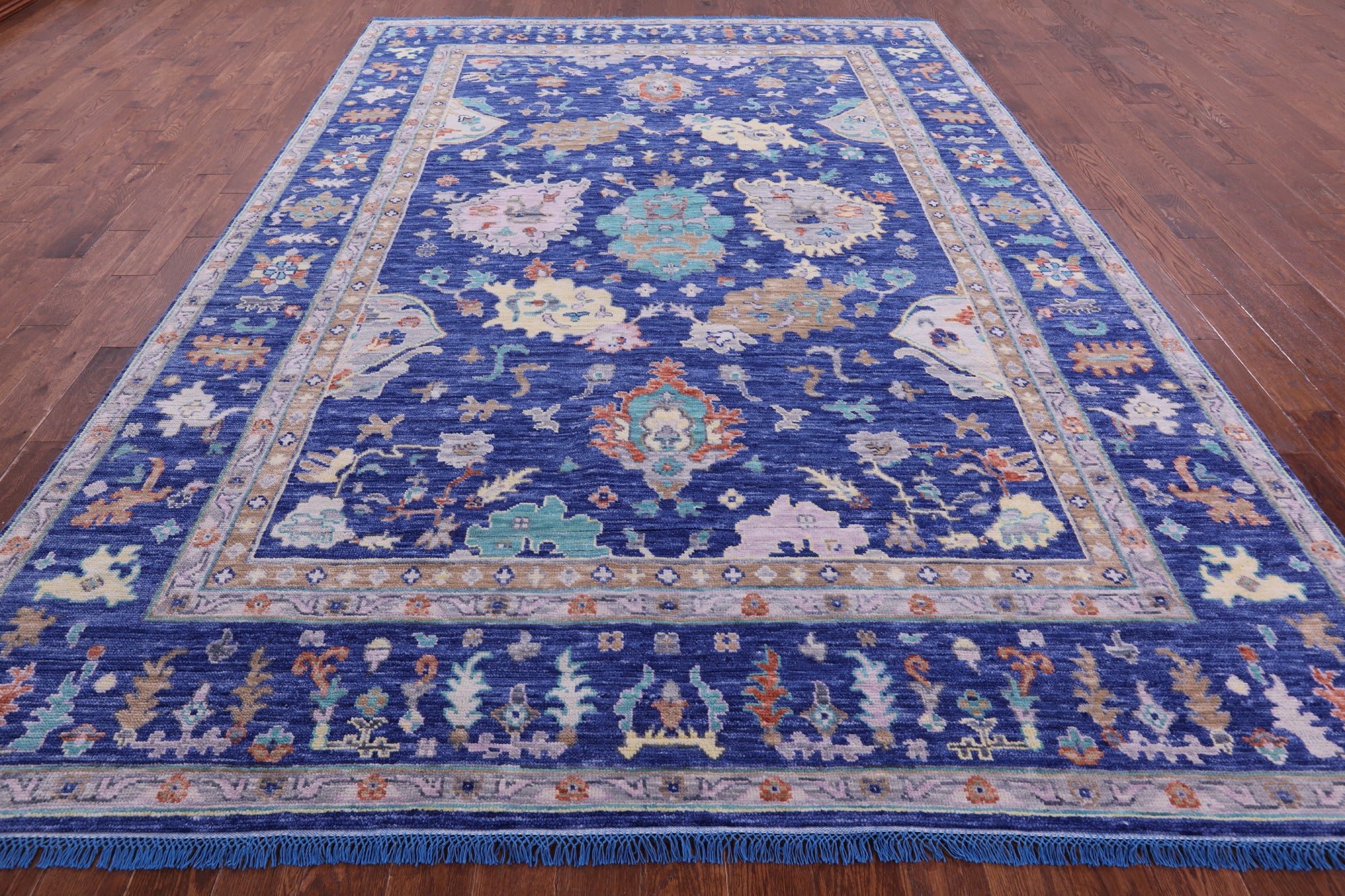 Blue Turkish Oushak Hand Knotted Wool Rug - 8' 11" X 12' 7" - Golden Nile