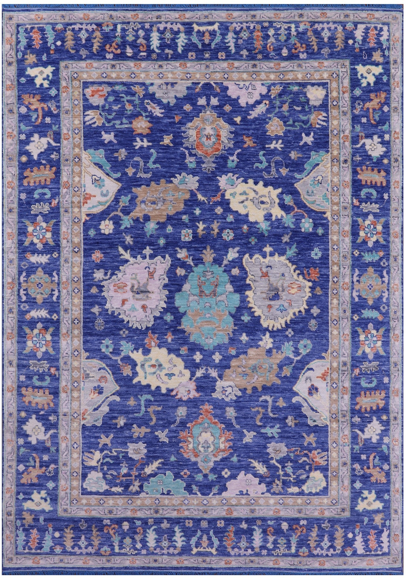 Blue Turkish Oushak Hand Knotted Wool Rug - 8' 11" X 12' 7" - Golden Nile