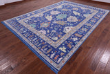 Blue Turkish Oushak Hand Knotted Wool Rug - 8' 11" X 12' 7" - Golden Nile