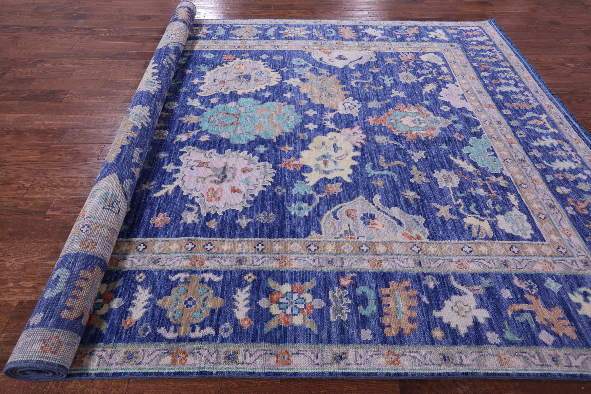 Blue Turkish Oushak Hand Knotted Wool Rug - 8' 11" X 12' 7" - Golden Nile