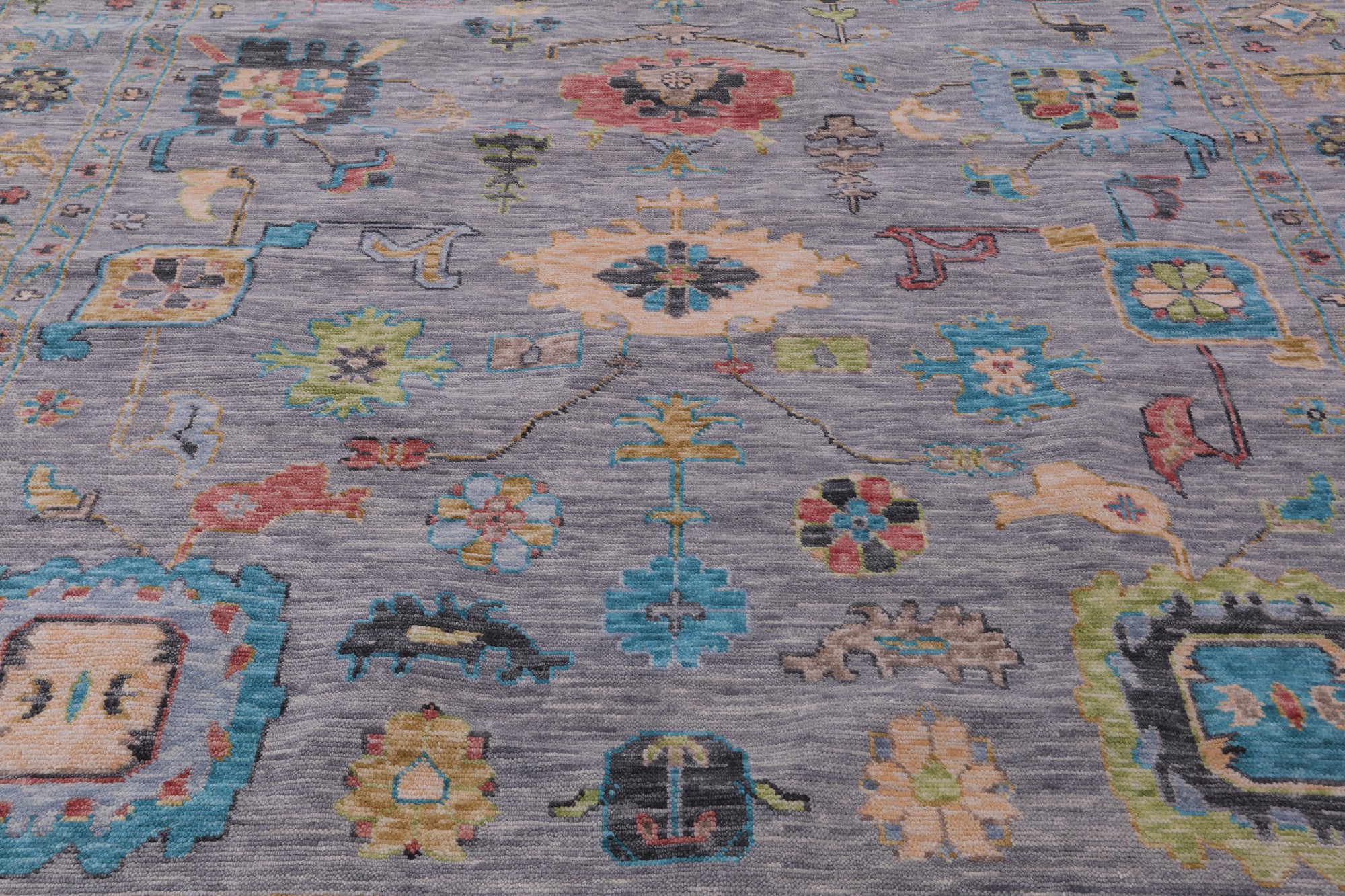 Grey Square Turkish Oushak Hand Knotted Wool Rug - 9' 0" X 9' 0" - Golden Nile