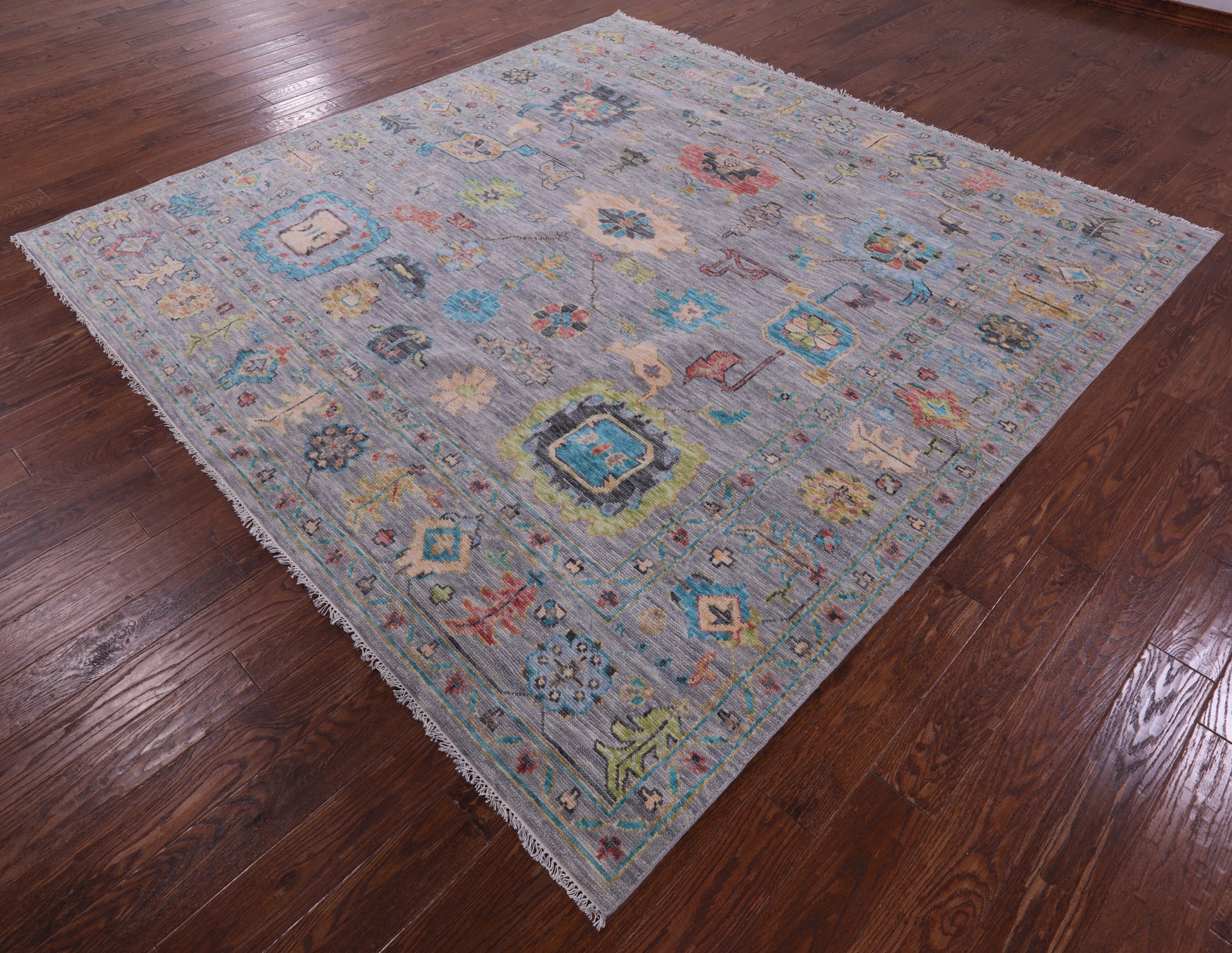 Grey Square Turkish Oushak Hand Knotted Wool Rug - 9' 0" X 9' 0" - Golden Nile