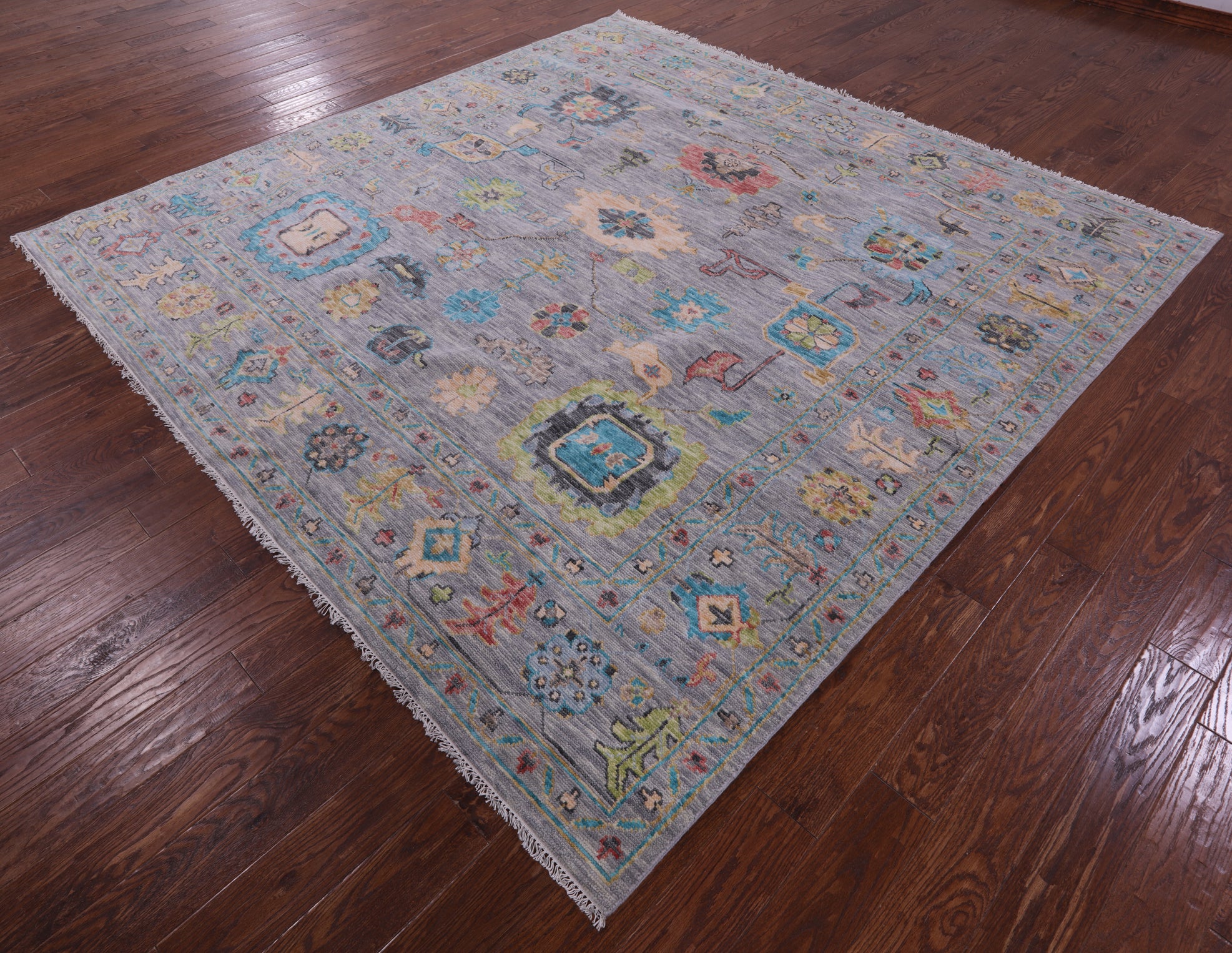 Grey Square Turkish Oushak Hand Knotted Wool Rug - 9' 0" X 9' 0" - Golden Nile