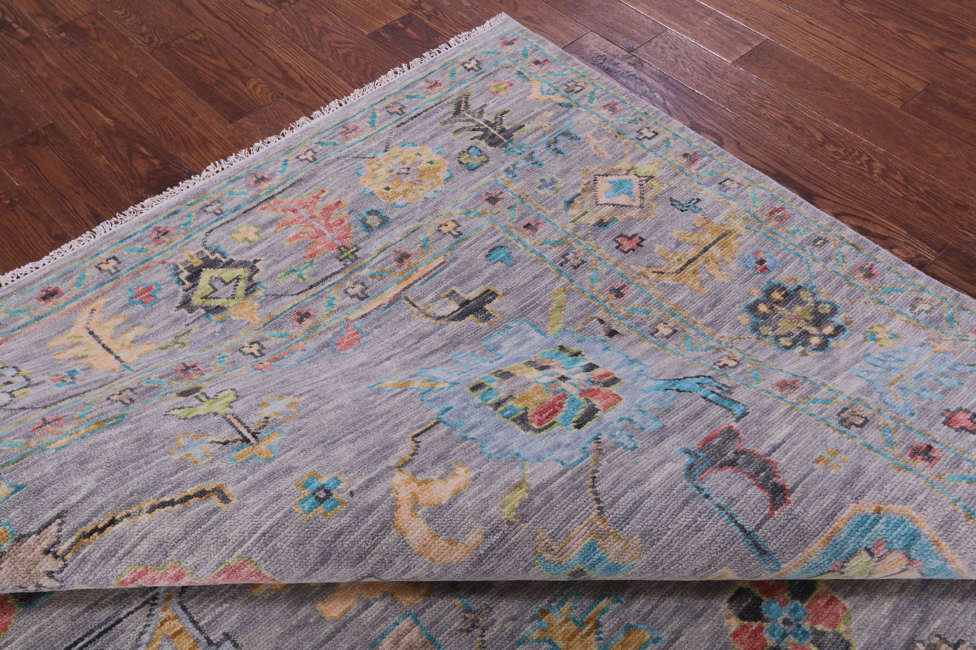 Grey Square Turkish Oushak Hand Knotted Wool Rug - 9' 0" X 9' 0" - Golden Nile