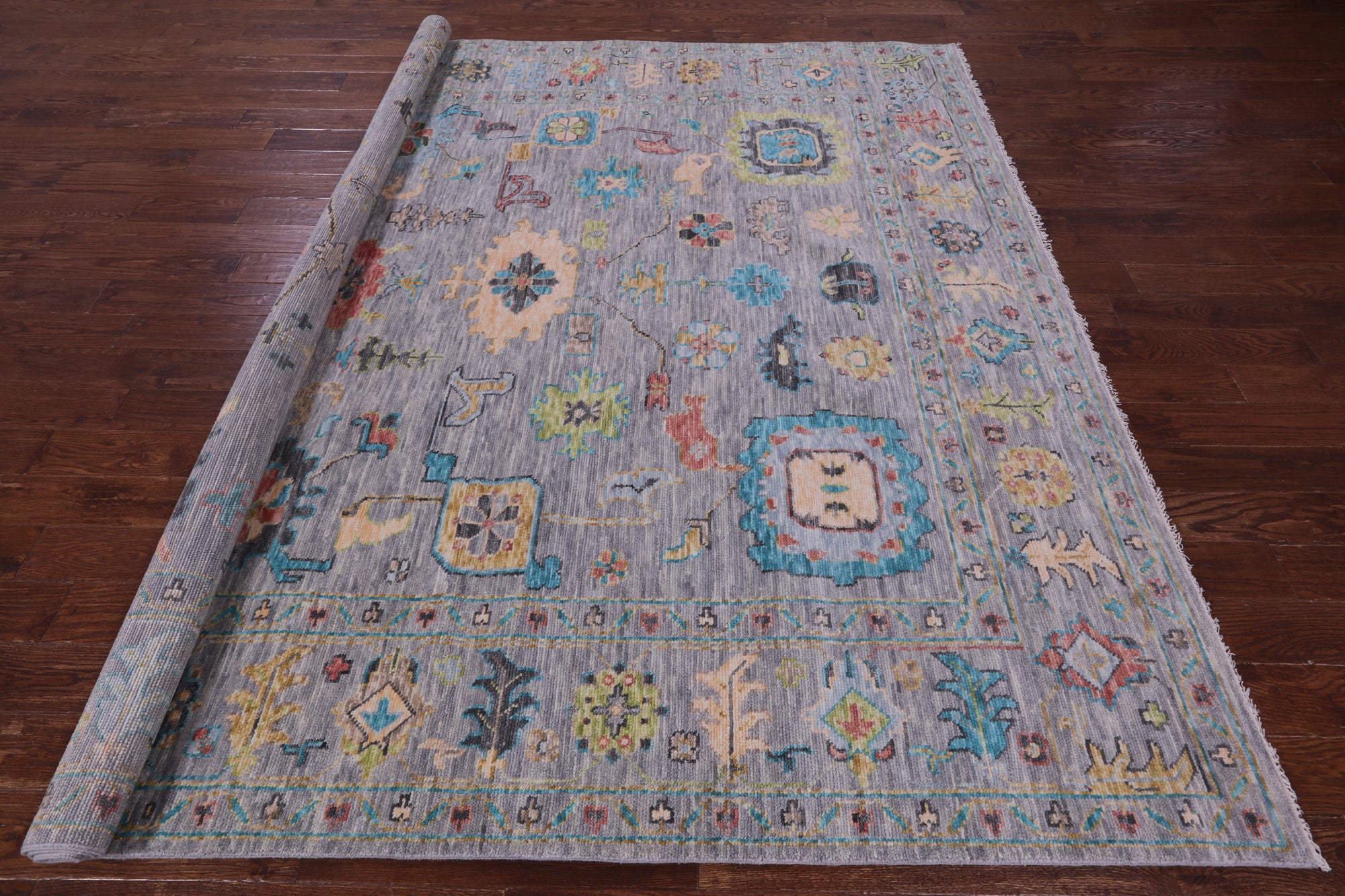 Grey Square Turkish Oushak Hand Knotted Wool Rug - 9' 0" X 9' 0" - Golden Nile