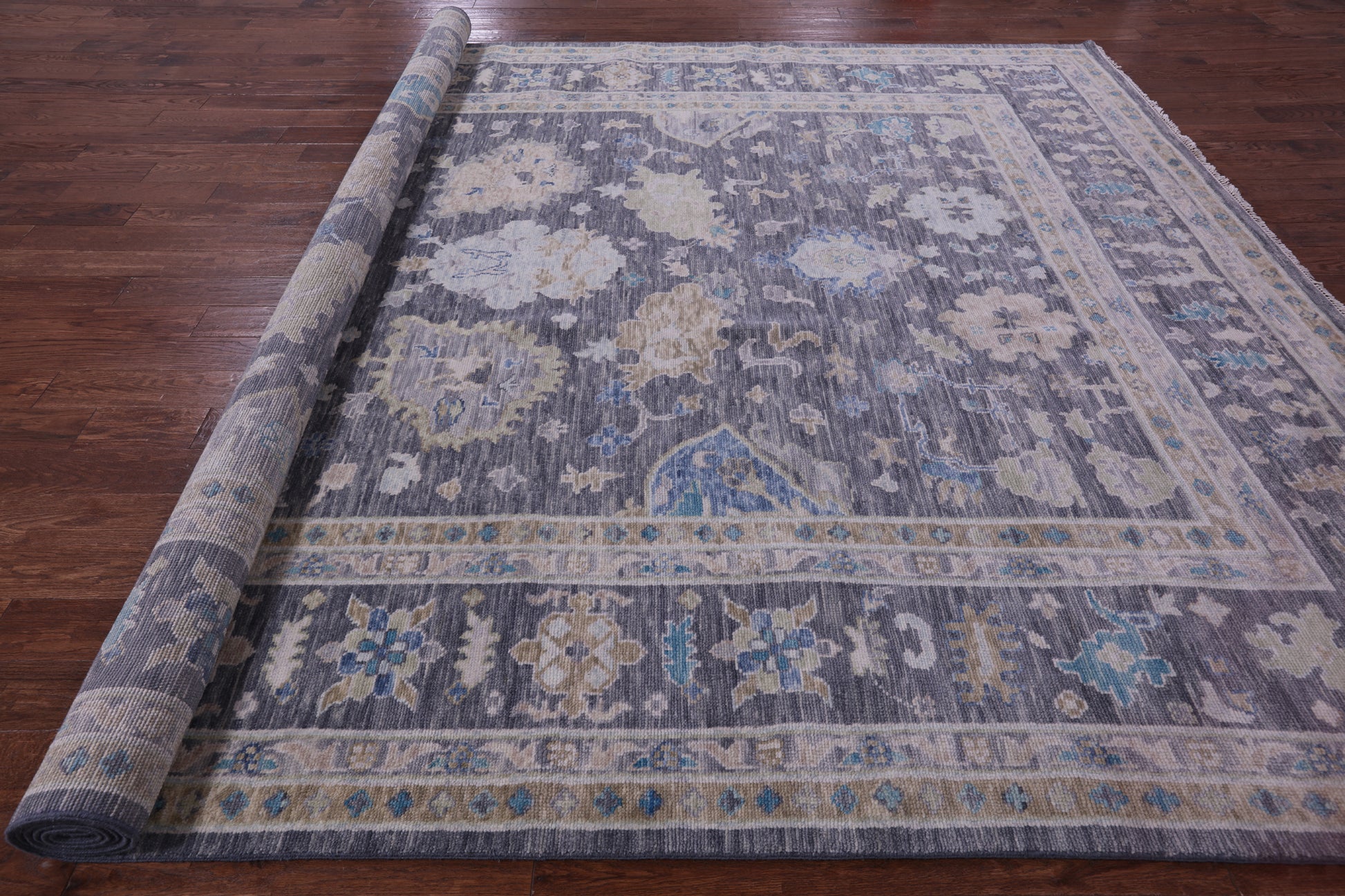 Grey Turkish Oushak Hand Knotted Wool Rug - 10' 2" X 13' 10" - Golden Nile