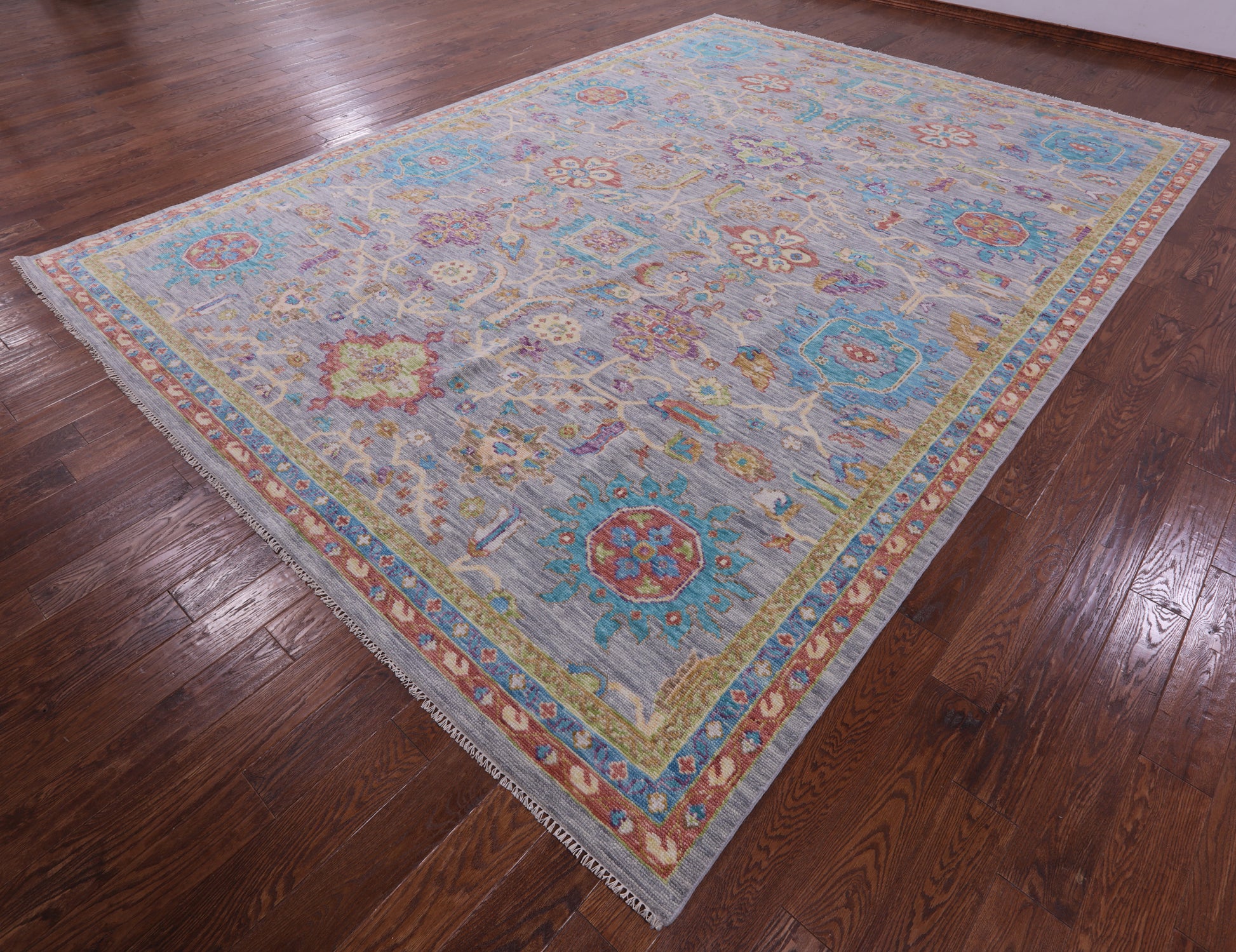 Grey Turkish Oushak Hand Knotted Wool Rug - 10' 2" X 14' 1" - Golden Nile