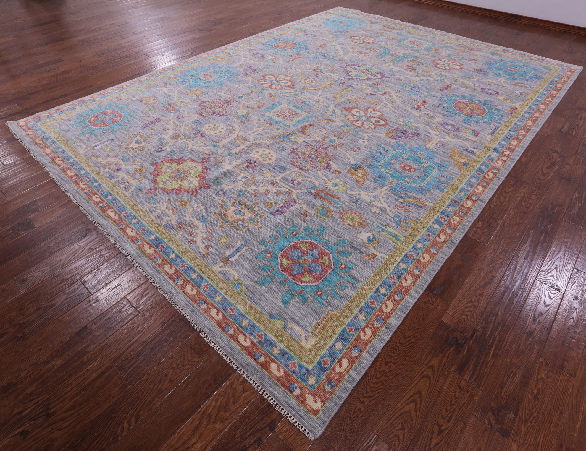 Grey Turkish Oushak Hand Knotted Wool Rug - 10' 2" X 14' 1" - Golden Nile