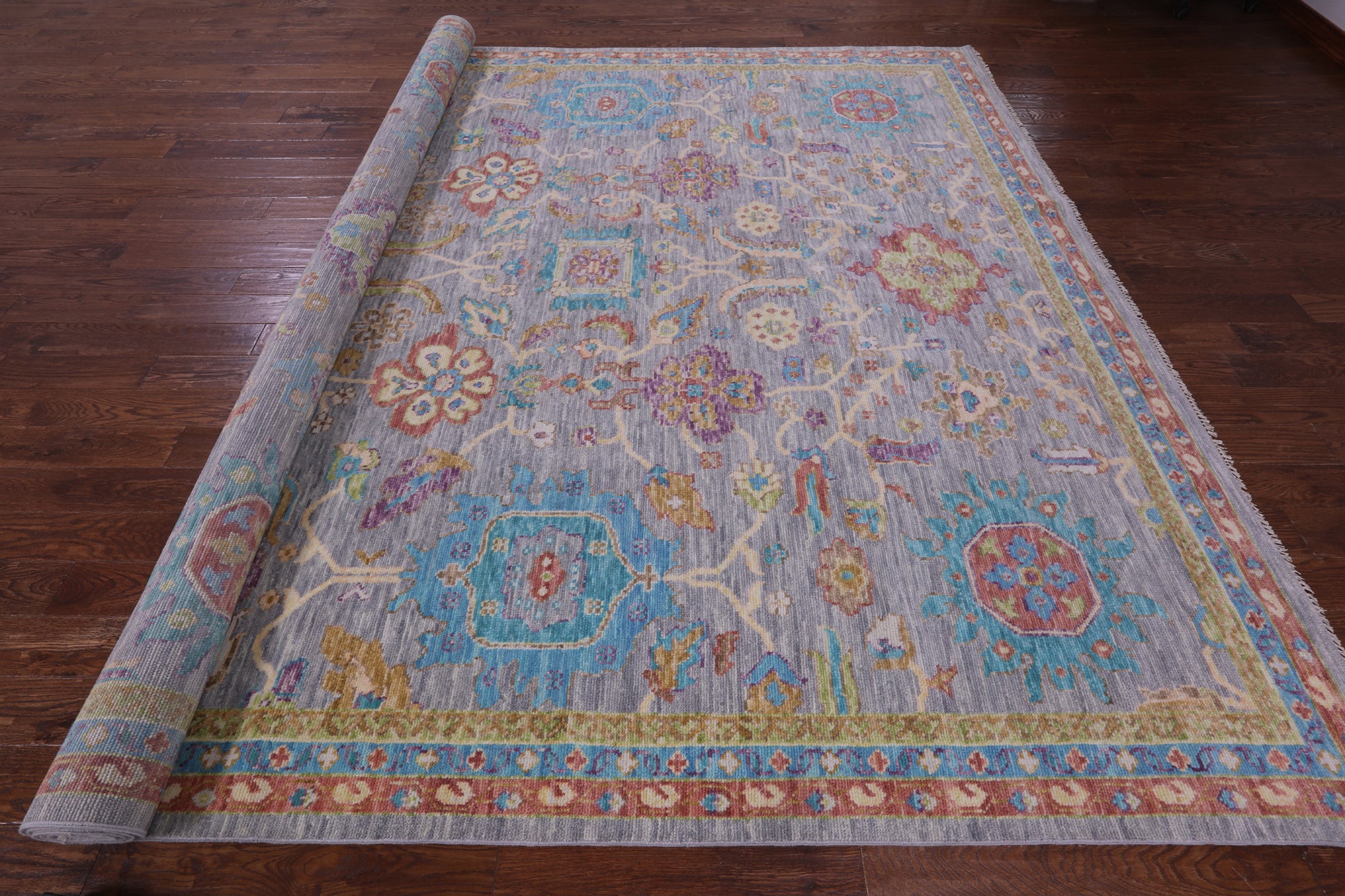 Grey Turkish Oushak Hand Knotted Wool Rug - 10' 2" X 14' 1" - Golden Nile
