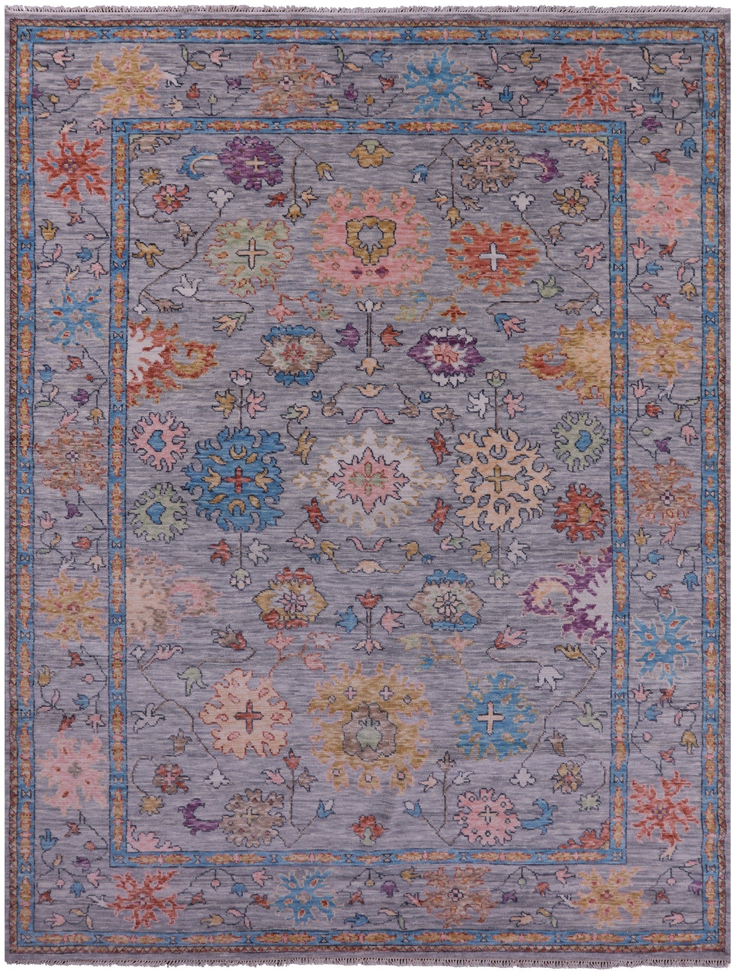 Grey Turkish Oushak Hand Knotted Wool Rug - 9' 2" X 12' 1" - Golden Nile