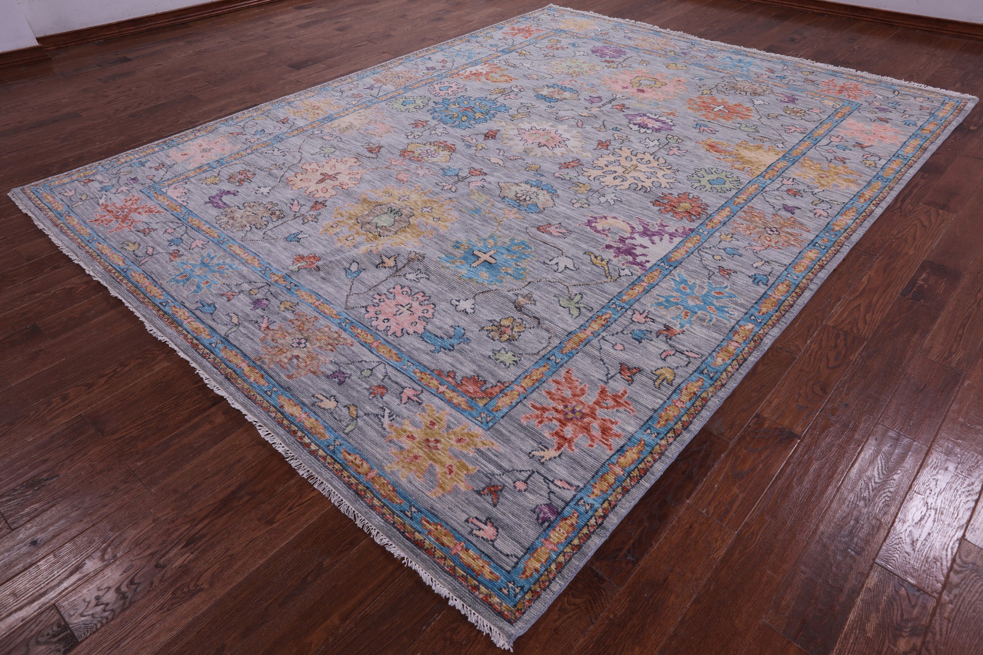 Grey Turkish Oushak Hand Knotted Wool Rug - 9' 2" X 12' 1" - Golden Nile