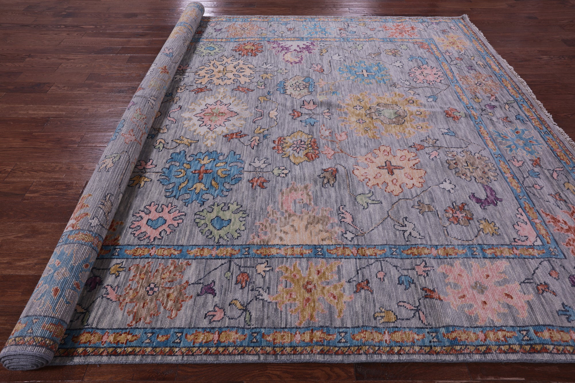 Grey Turkish Oushak Hand Knotted Wool Rug - 9' 2" X 12' 1" - Golden Nile