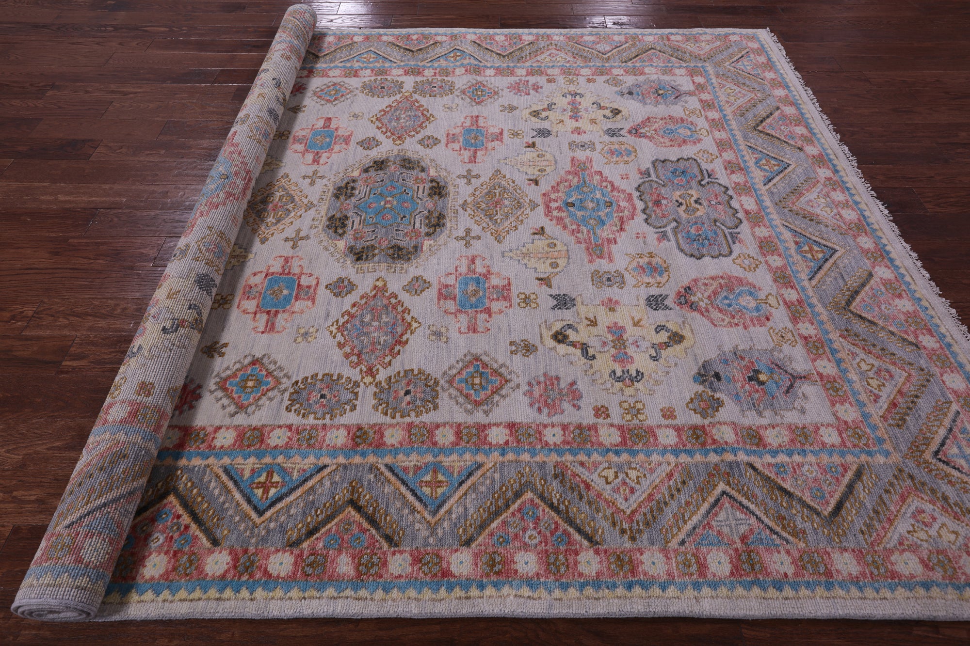 Ivory Turkish Oushak Hand Knotted Wool Rug - 8' 0" X 9' 10" - Golden Nile