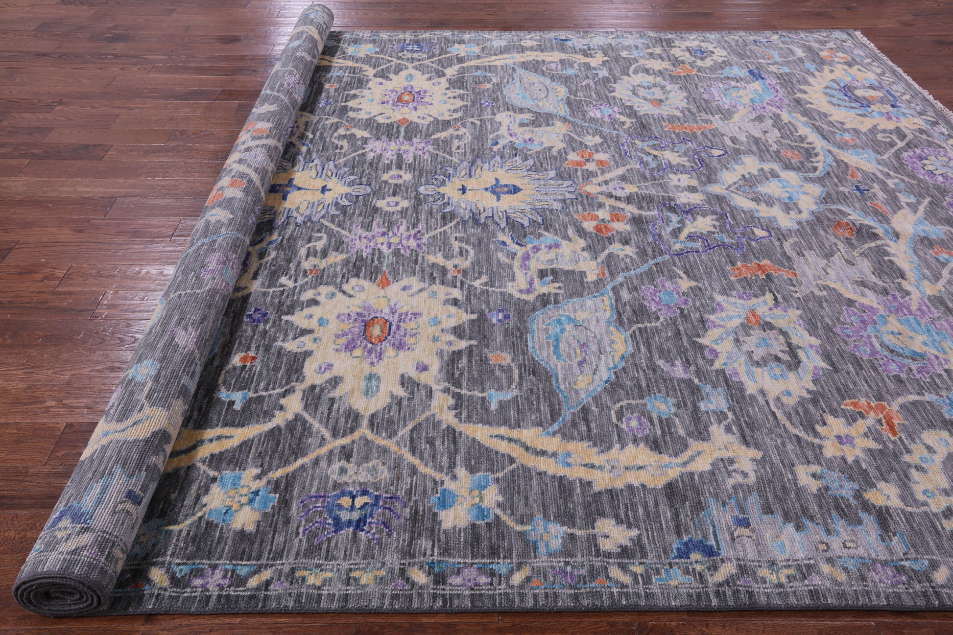 Grey Turkish Oushak Hand Knotted Wool Rug - 10' 1" X 13' 9" - Golden Nile