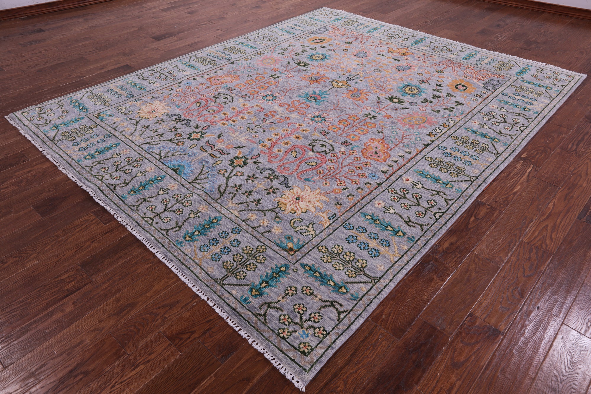 Grey Turkish Oushak Hand Knotted Wool Rug - 8' 1" X 10' 1" - Golden Nile