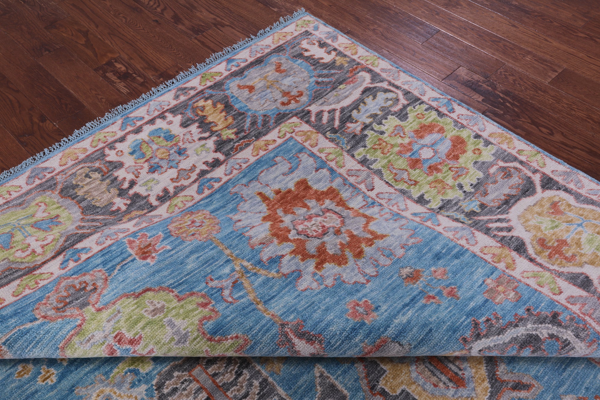 Blue Turkish Oushak Hand Knotted Wool Rug - 9' 2" X 12' 2" - Golden Nile