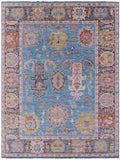 Blue Turkish Oushak Hand Knotted Wool Rug - 9' 2" X 12' 2" - Golden Nile