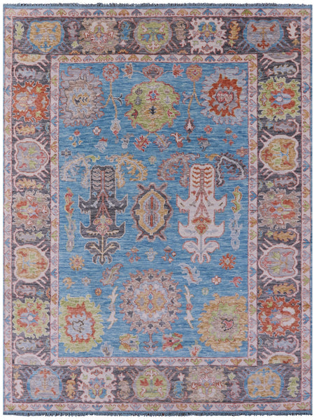Blue Turkish Oushak Hand Knotted Wool Rug - 9' 2" X 12' 2" - Golden Nile