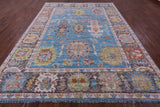 Blue Turkish Oushak Hand Knotted Wool Rug - 9' 2" X 12' 2" - Golden Nile