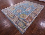 Blue Turkish Oushak Hand Knotted Wool Rug - 9' 2" X 12' 2" - Golden Nile