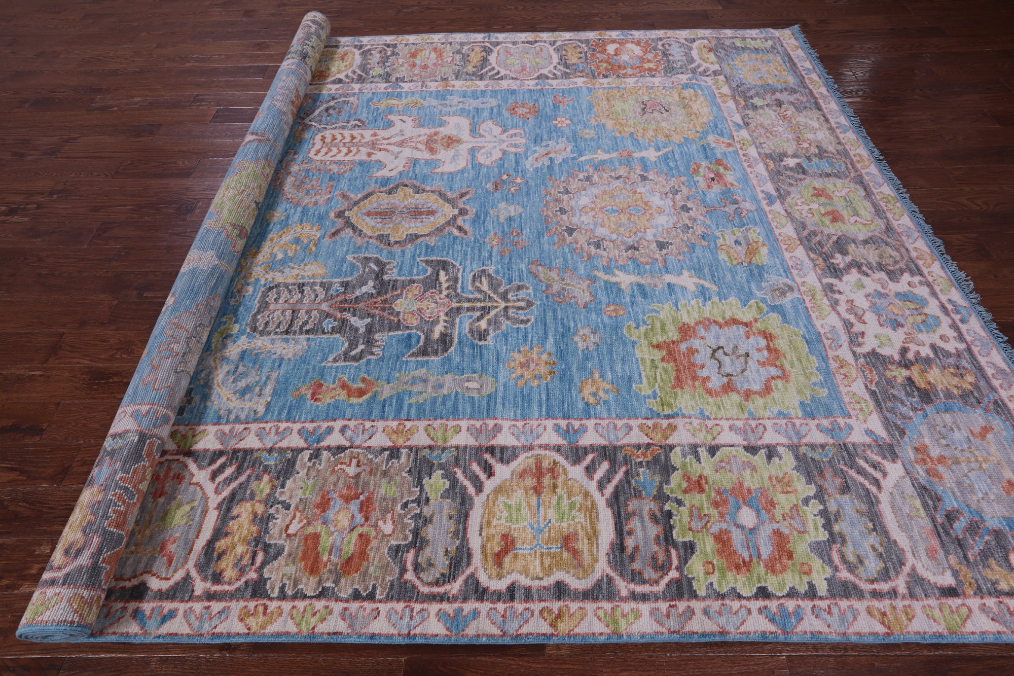Blue Turkish Oushak Hand Knotted Wool Rug - 9' 2" X 12' 2" - Golden Nile
