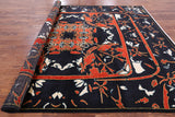 Black William Morris Handmade Wool Area Rug - 9' 2" X 11' 10" - Golden Nile