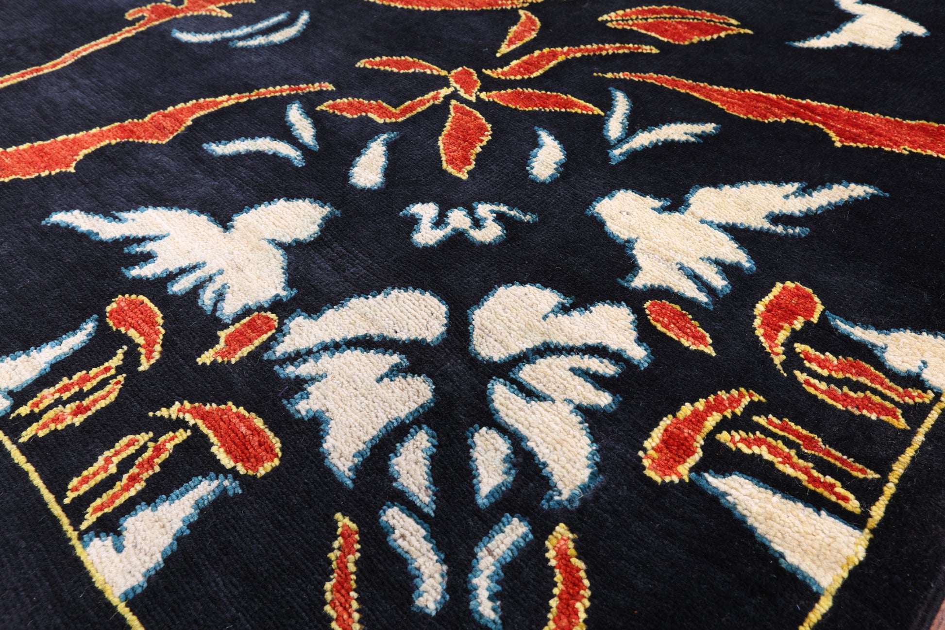 Black William Morris Handmade Wool Area Rug - 9' 2" X 11' 10" - Golden Nile
