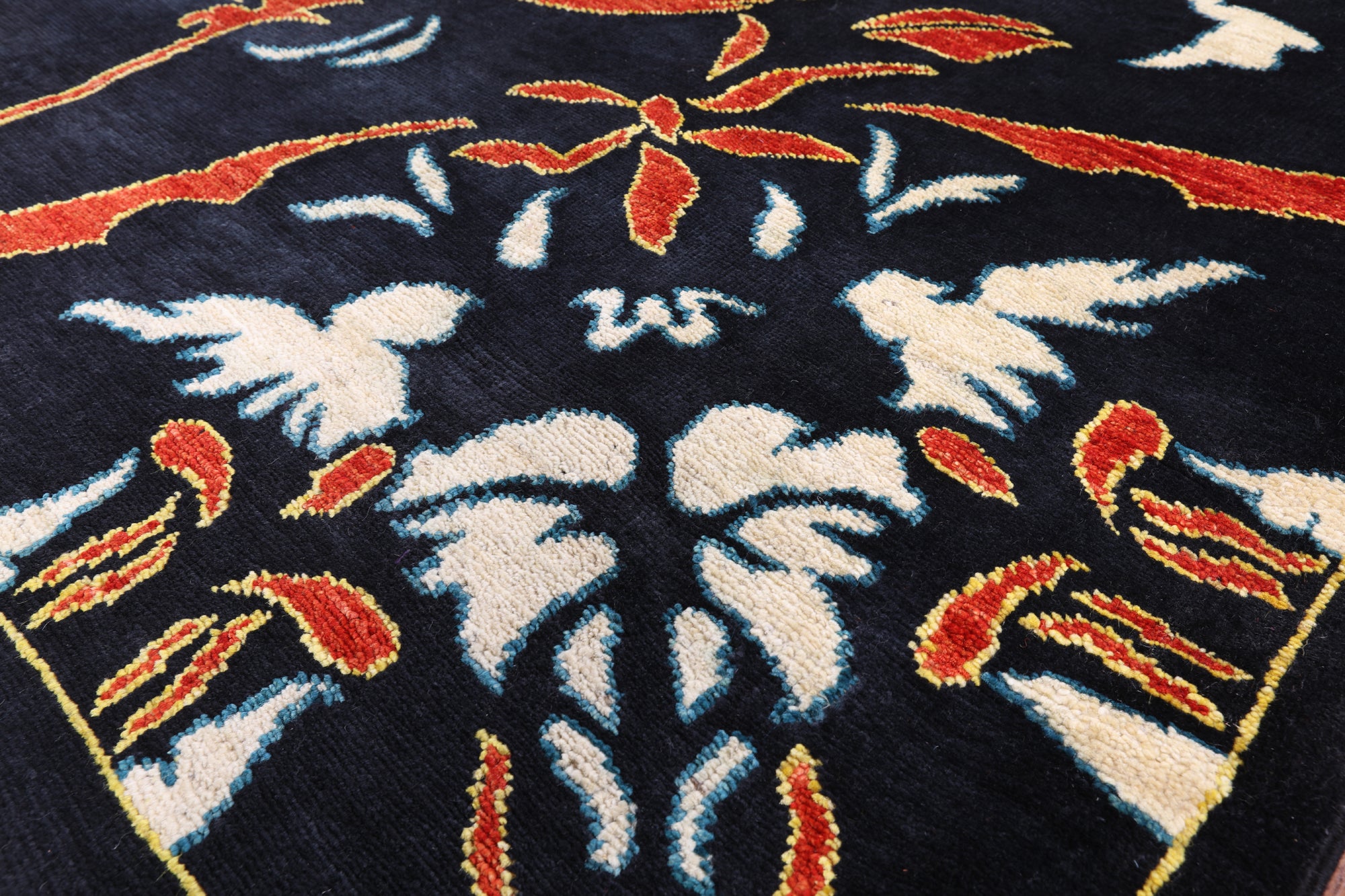 Black William Morris Handmade Wool Area Rug - 9' 2" X 11' 10" - Golden Nile